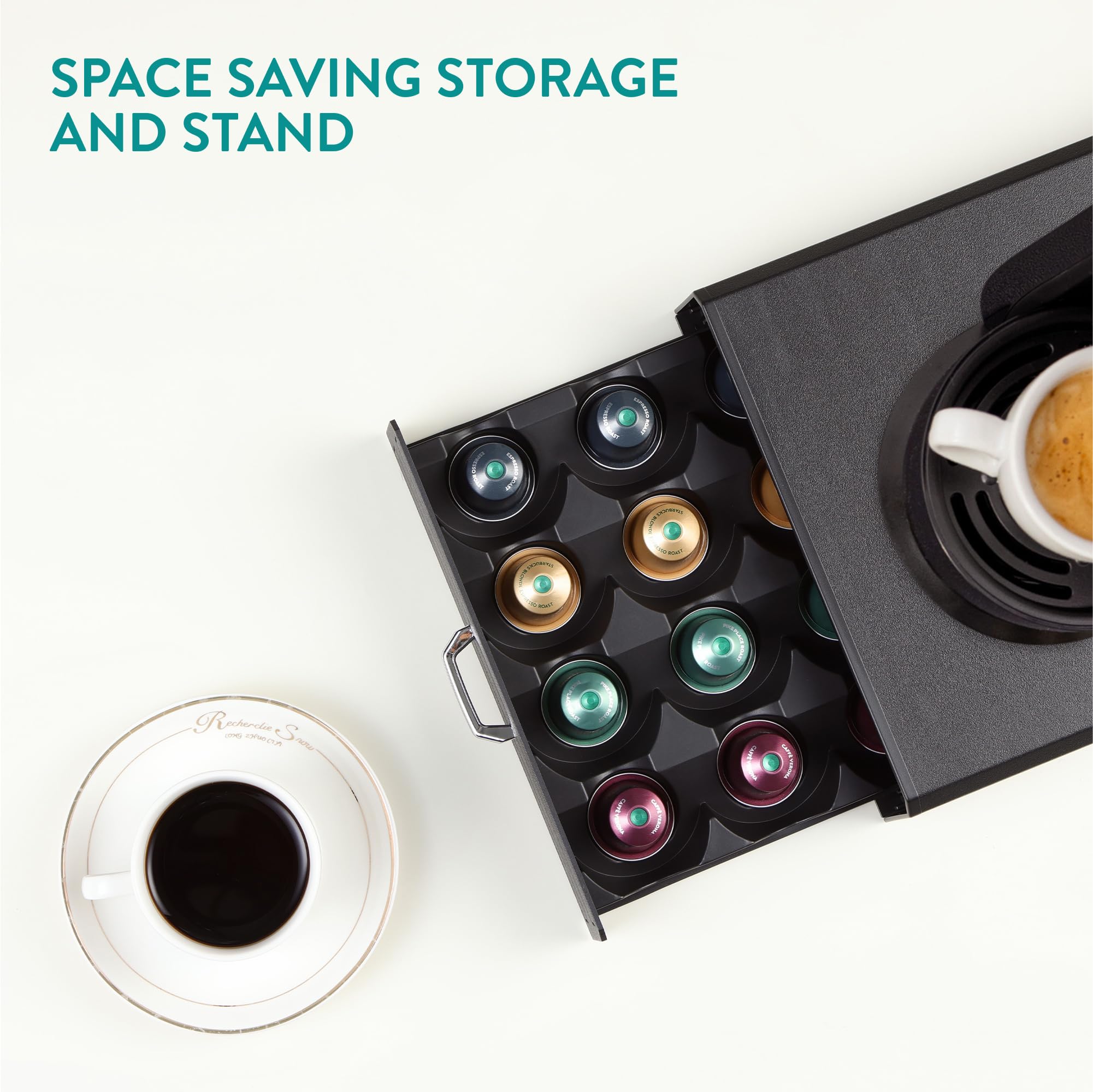 Navaris Tiroir à Capsule de Café - Rangement Support pour Dosette Machine à Café Nespresso Vertuo - Distributeur Range-Dosette pour Capsules Vertuo 43 x 23,6 x 5,8 cm