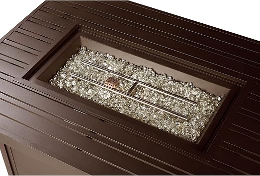 Oakland Living Rectangular 48 in. x 36 in. Aluminum Propane Fire Pit Table, Glass Beads, Two Covers, Lid, 57,000 BTUs in Brown Finish