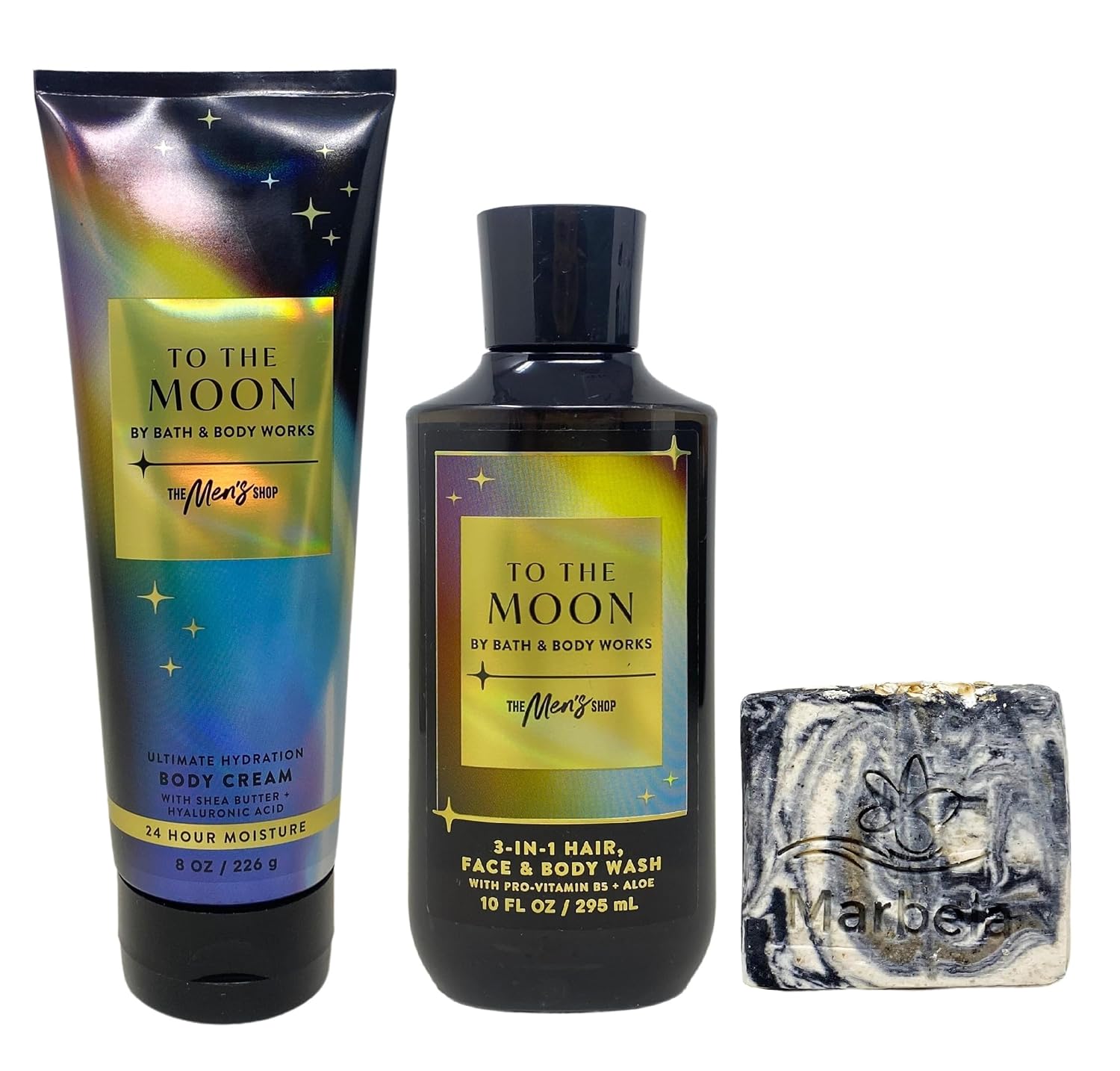 Bath & Body Works The Men's Shop To The Moon Body Cream and Body Wash Duo Set with a Charcoal Scrub Bar Soap - Full Size
