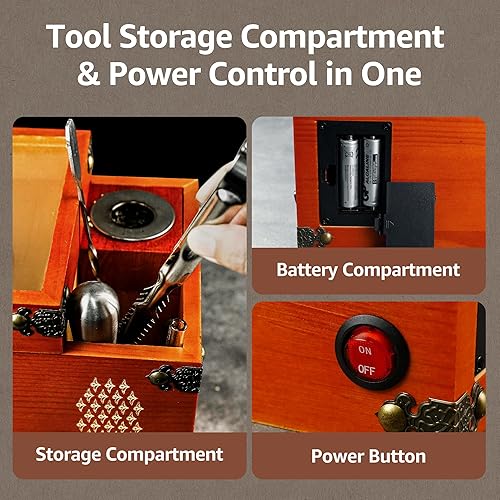 Miniatura 7 de Kit de ahumador a la antigua caja de regalo de madera de alta calidad para whisky y cócteles, ahumador eléctrico de bebidas y alimentos 2 en 1,