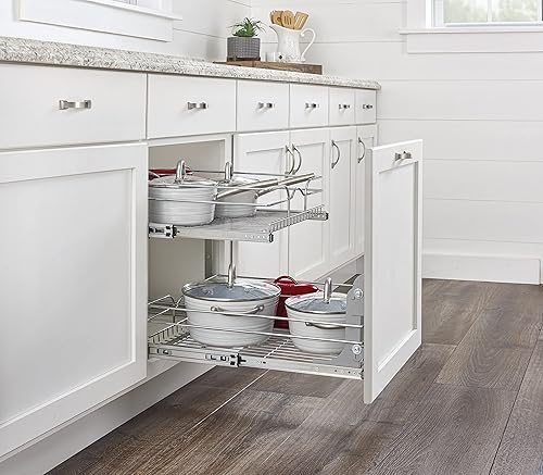 Miniatura 2 de Rev-A-Shelf Organizador extraíble de 2 niveles para debajo del fregadero, 21 x 22 pulgadas, organizador de ollas y sartenes de alambre de acero,