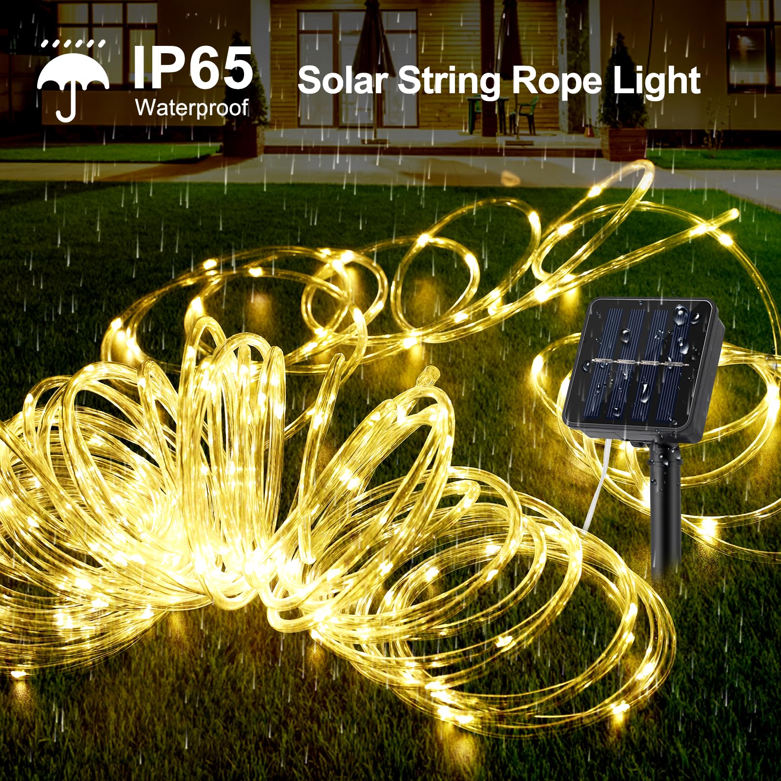 WIND STAR Cuerda de luz solar para exteriores, 39 pies, 100 LED, funciona con energía solar, 8 modos, IP65, impermeable, tubo solar, decorativo para patio, jardín, valla, fiesta, camping, boda