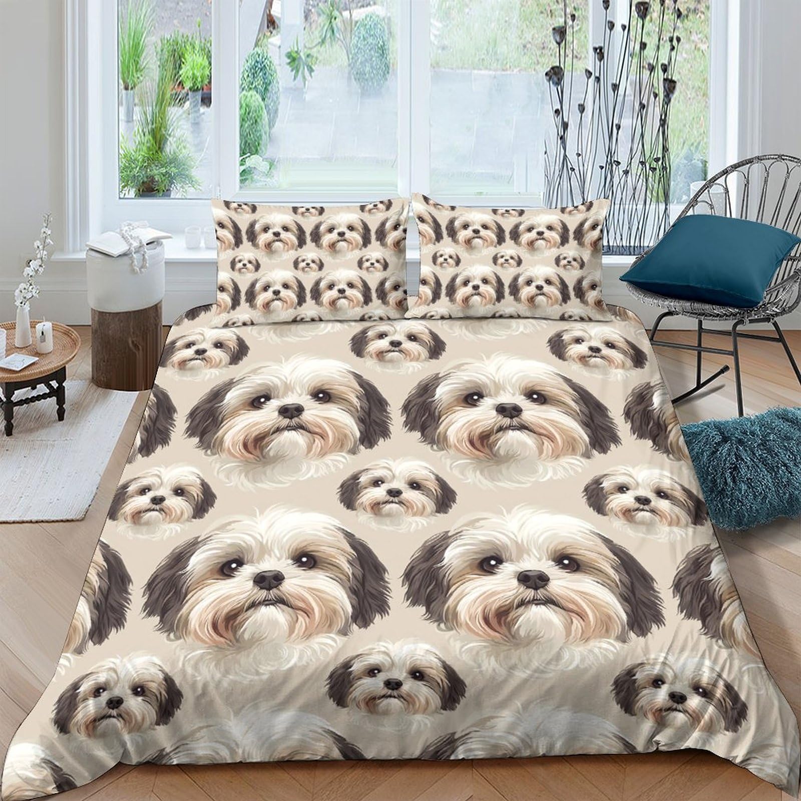 Ctjqhvkz Style-10 3D Printed Lifelike Shih Tzu Dog Fitted Sheet Microfiber Soft Bed Cover For Bedroom Guest Room Decor Anti-Slip Machine Washable Single（135X200cm）