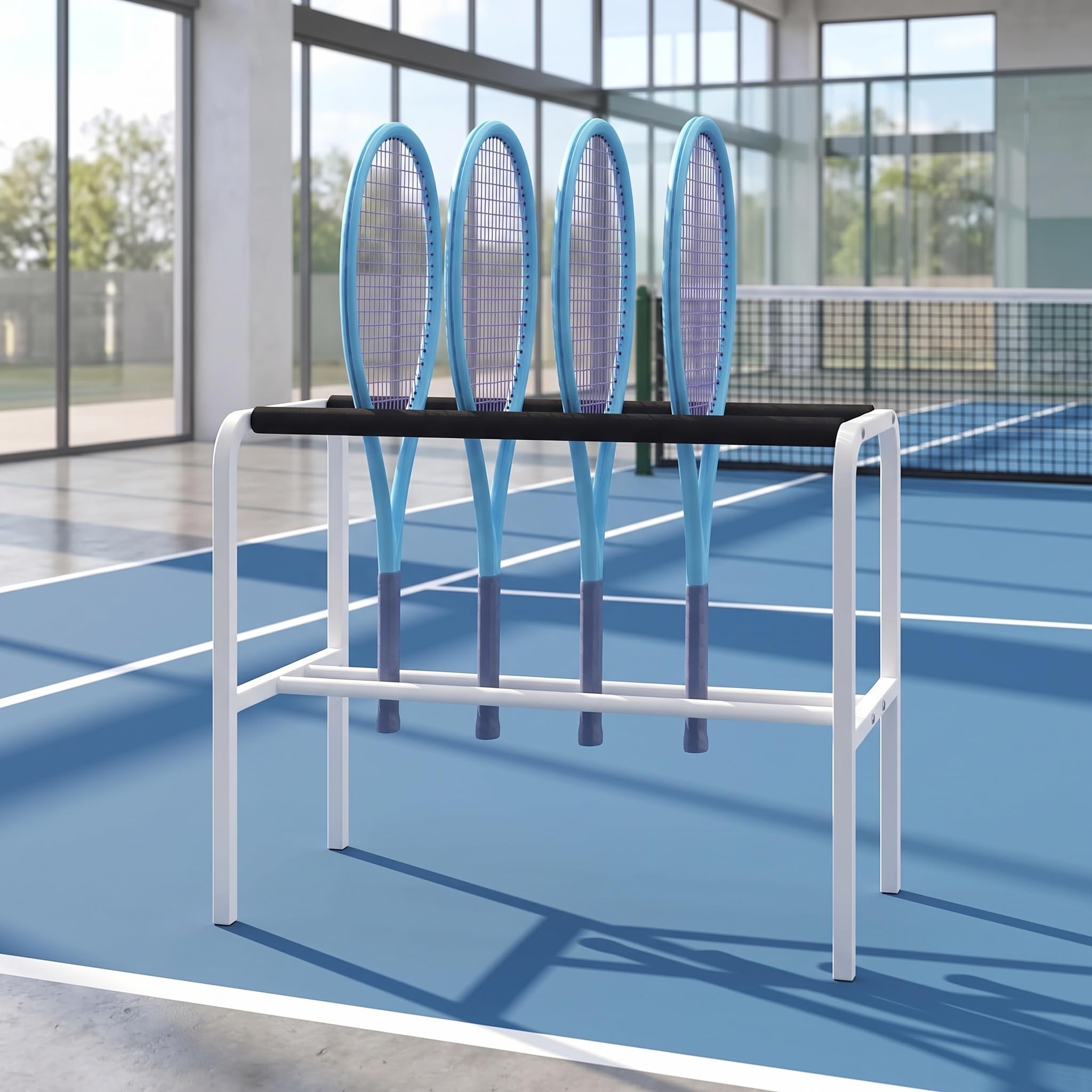 Estante Metálico para Raquetas De Tenis - Organizador De Suelo De Gran Capacidad para Raquetas De Tenis, Pádel Y Bádminton - Ideal para Uso Doméstico Y En Pista. White One Size
