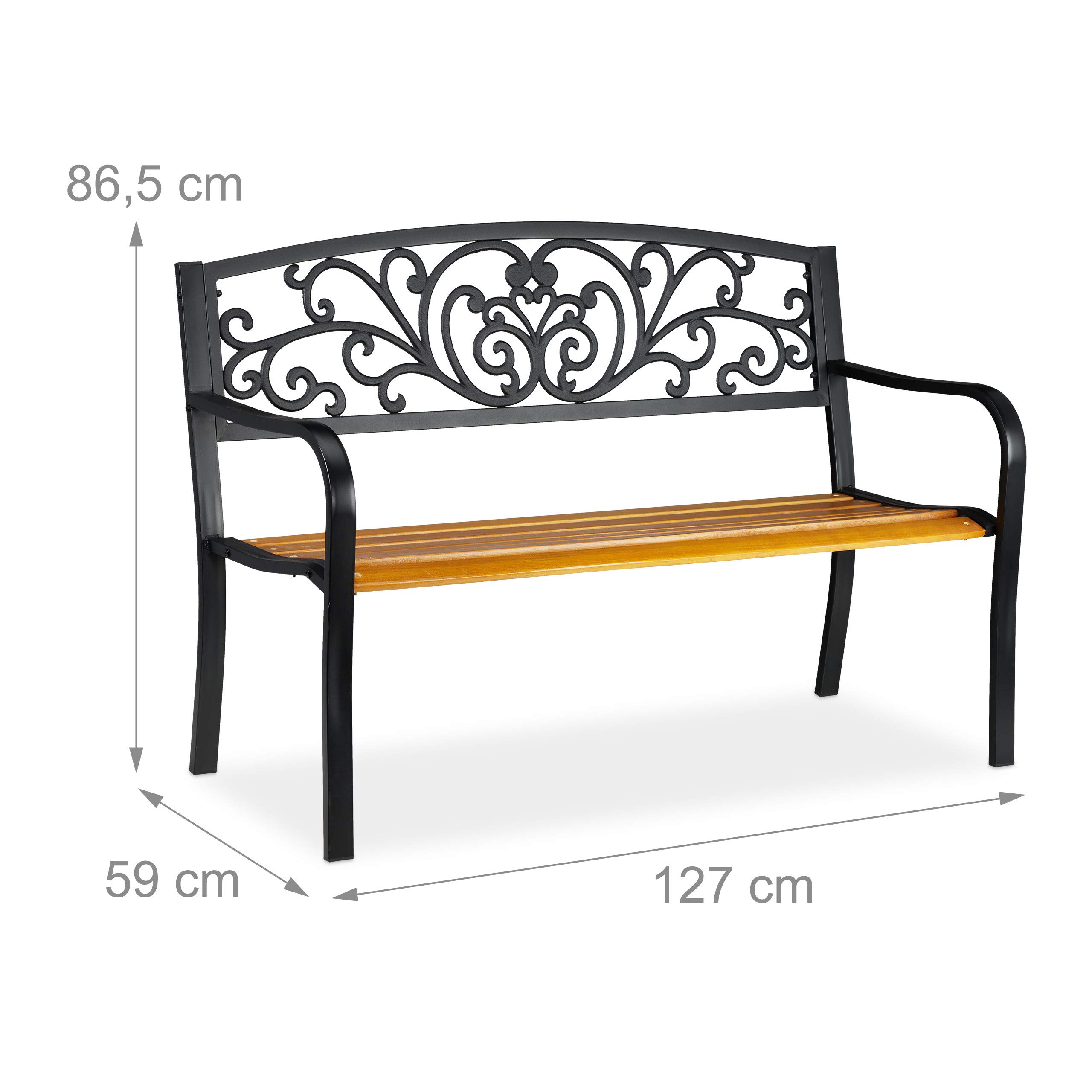 Relaxdays Banc De Jardin Pour 2 Personnes - Design Antique Avec Roses, Noir Et Vert, 79 X 99 X 56 Cm