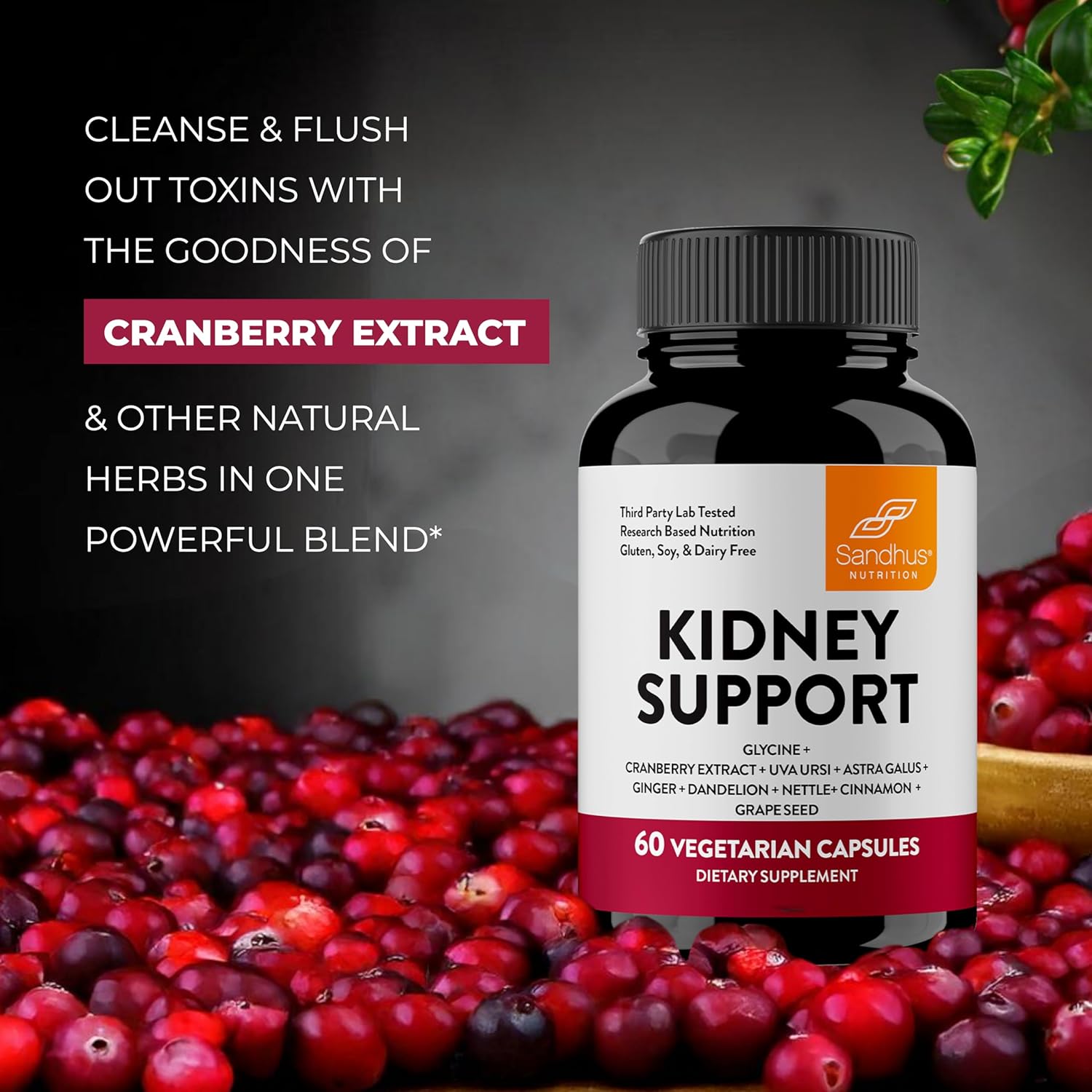 Sandhu's Kidney Cleanse Detox & Repair Support Supplement for Men and Women | with Cranberry Extract | Helps Support Kidney & Urinary Tract Health | 60 Vegetarian Capsules (Pack of 2)
