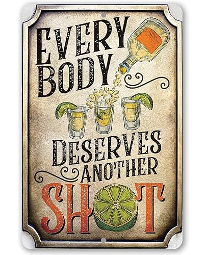 Everybody Deserves Another Shot - Vintage Pub Decor and Man Cave Stuff, Bar Restaurant Alcohol Sign, Lime Tequila Shot Print, Great Bartender Gifts,