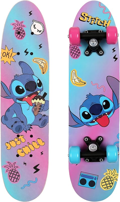 Disney Stitch Planche à roulettes en Bois 61cm, antidérapante, légère et Stable 20-50kg