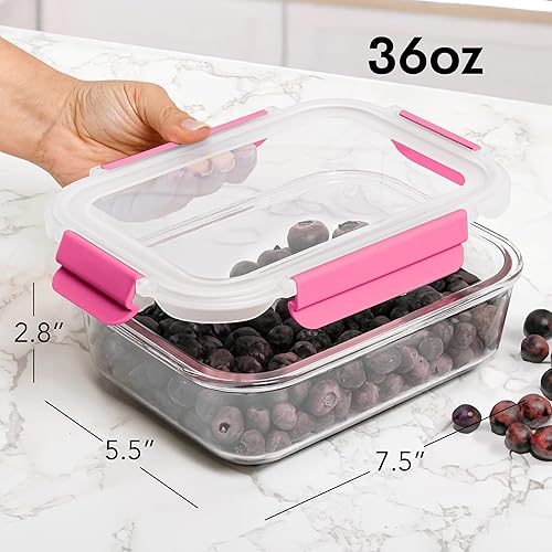 Miniatura 2 de ECOBERI Recipientes de vidrio para preparación de comidas de 4.5 tazas con tapas y fundas de silicona, paquete de 3 recipientes herméticos,