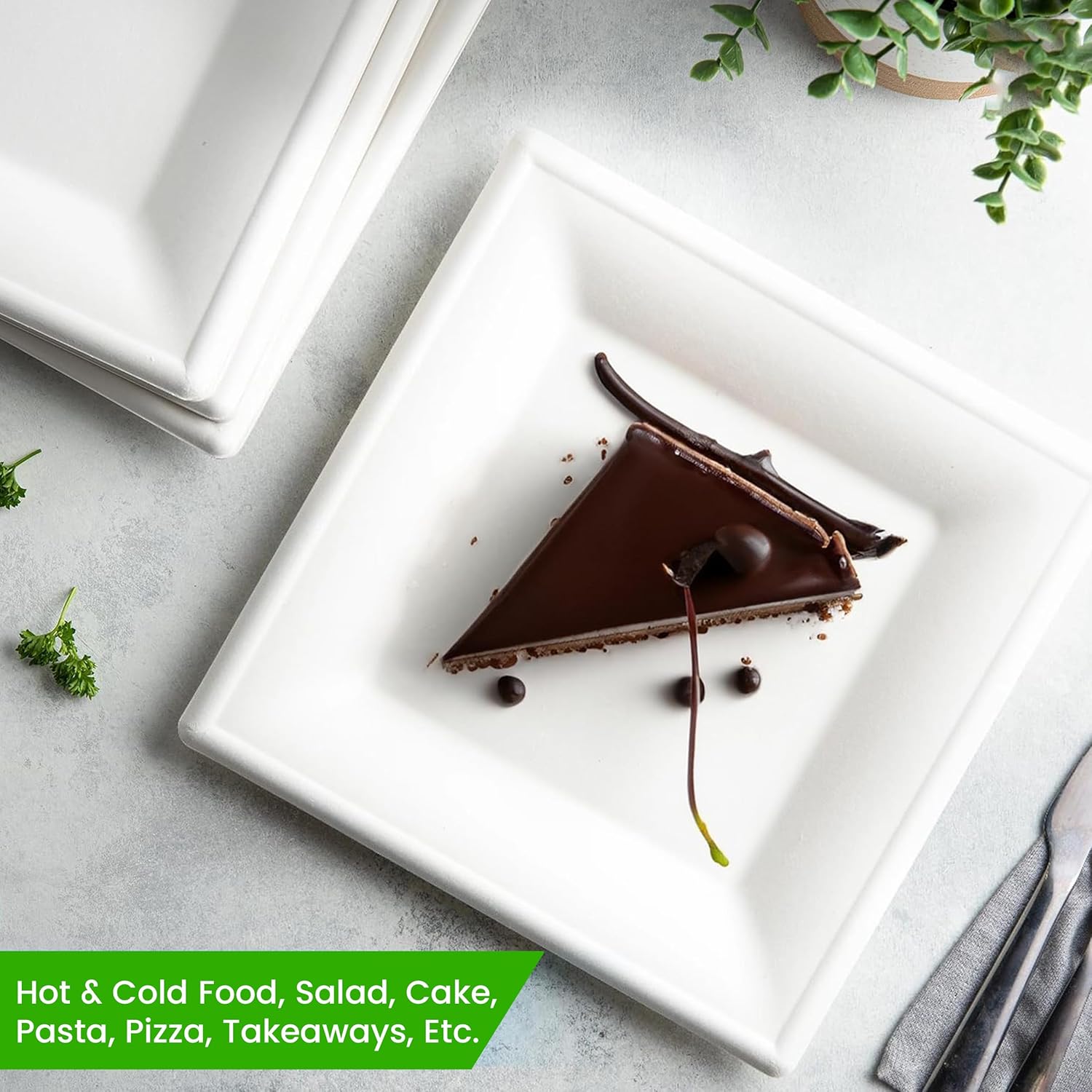Compostable Square Plates 6 in 250 pack, Biodegradable Eco-Friendly Dinnerware, Disposable Party Plates for Hot & Cold Food