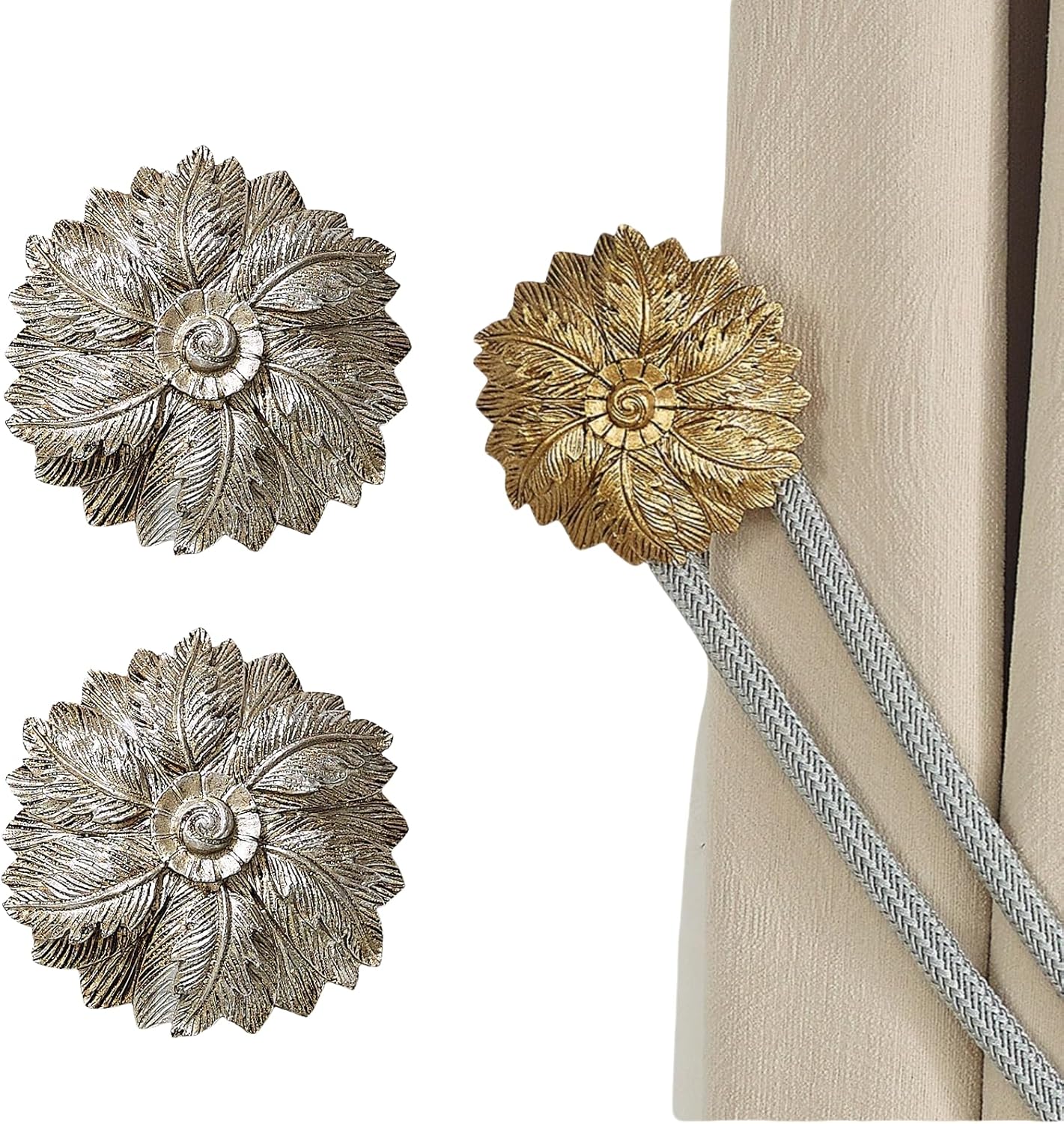 Curtain Holdbacks French Classical Aluminum Curtain Hook Window Valance Curtain Fixed Wall Hook - Silver A