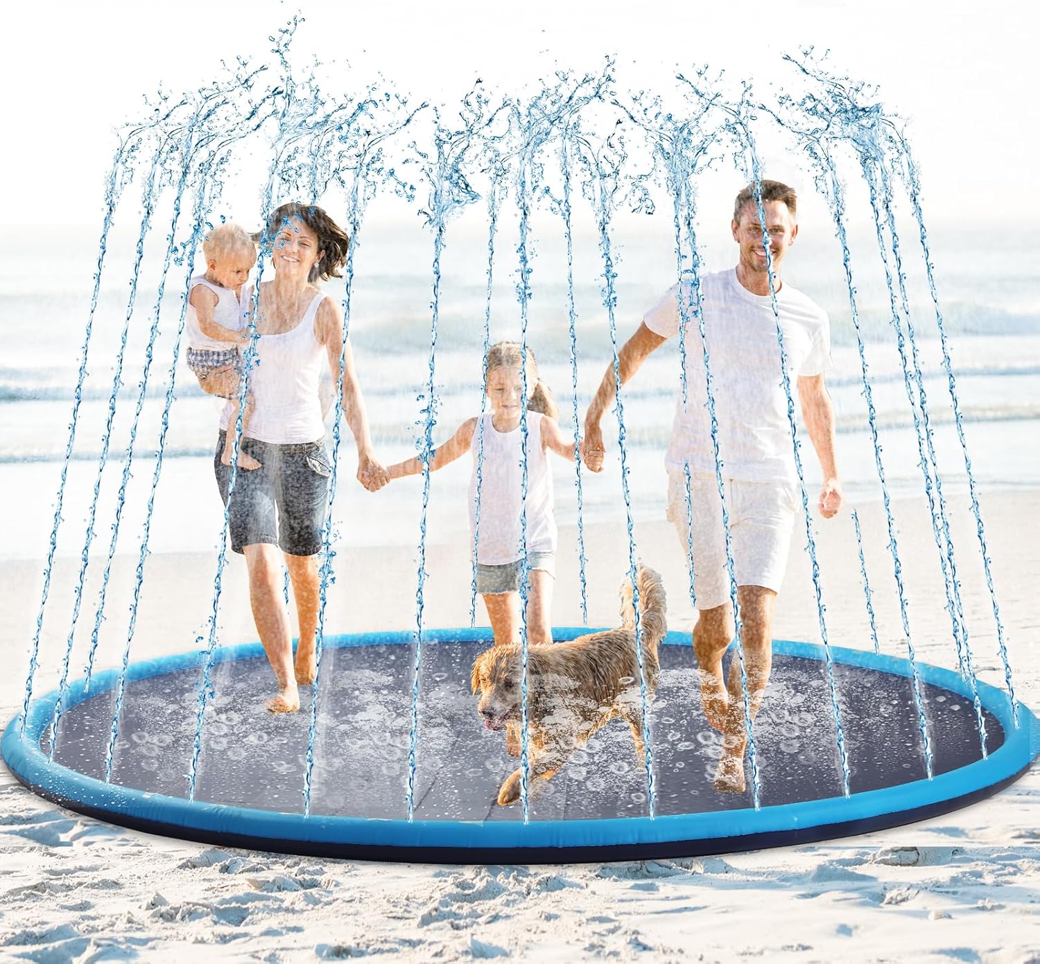 Lewtemi 8 ft Giant Non Slip Splash Pad 96" for Adult and Dog, Thicken Sprinkler Pool Outdoor Fountaintoy Mat for Pet Dog(Simple)