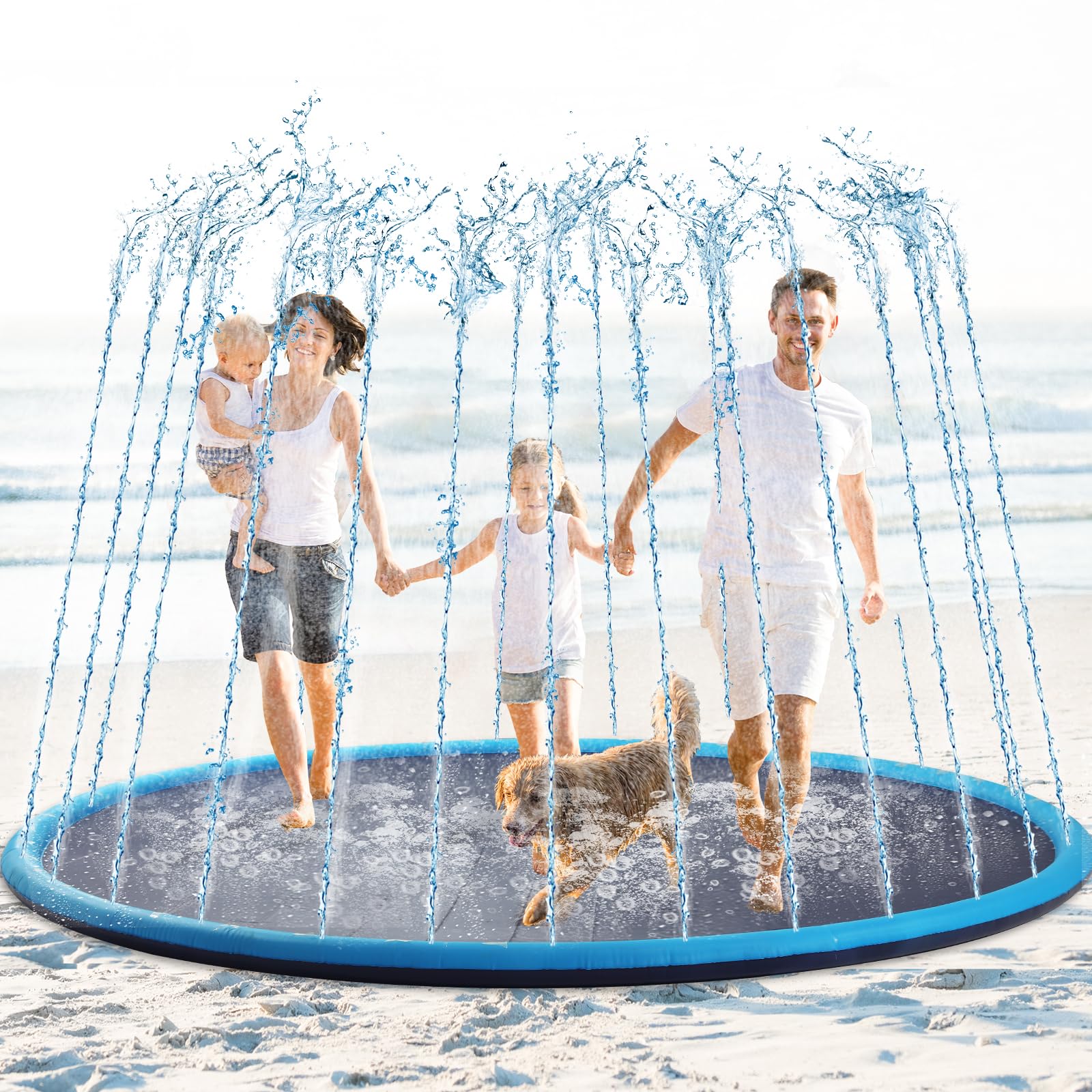 Photo 1 of Lewtemi 8 ft Giant Nonslip Splash Pad 96 for Adult Kids and Dog, Thicken Sprinkler Pool Summer Outdoor Water Playmat for Backyard, Fun Backyard Fountain Pad(Simple)