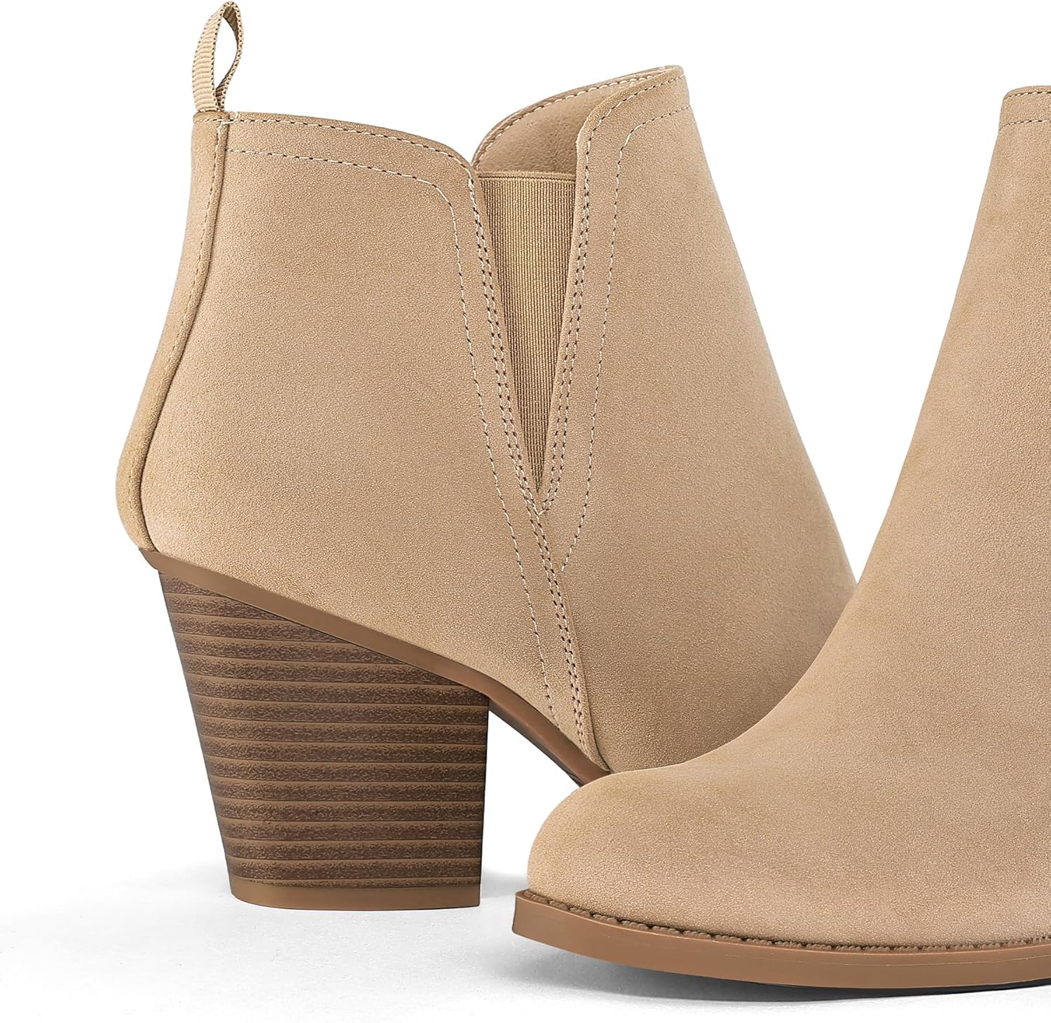 mysoft Women's Ankle Boots V Cut Side Elastic Panel Stacked Chunky Heel Booties with Side Zipper - Image 6