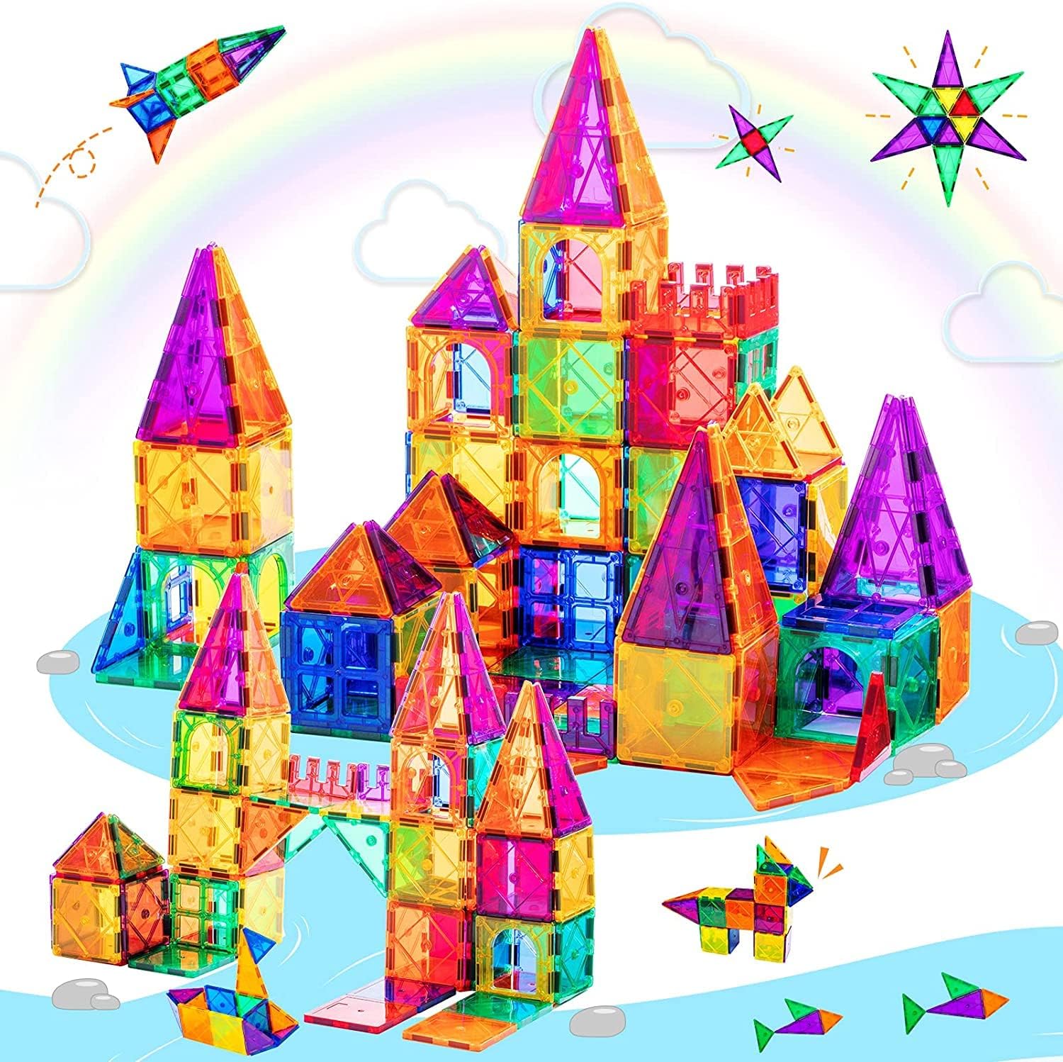 Bloques de construcción magnéticos 65PCS Azulejos magnéticos para niños Stem Creatividad Juguetes Educativos, 3D más Fuerte Juguetes de construcción magnética Regalos para niños y niñas