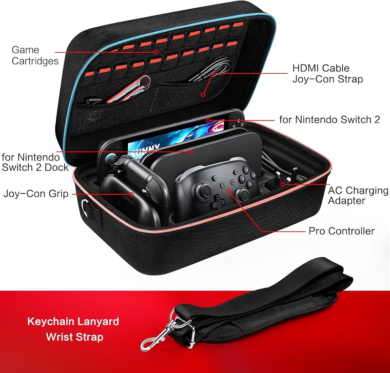 ivoler Nintendo Switch 2 kemény hordtáska, védőtok konzolhoz és kiegészítőkhöz - 7.9", Black