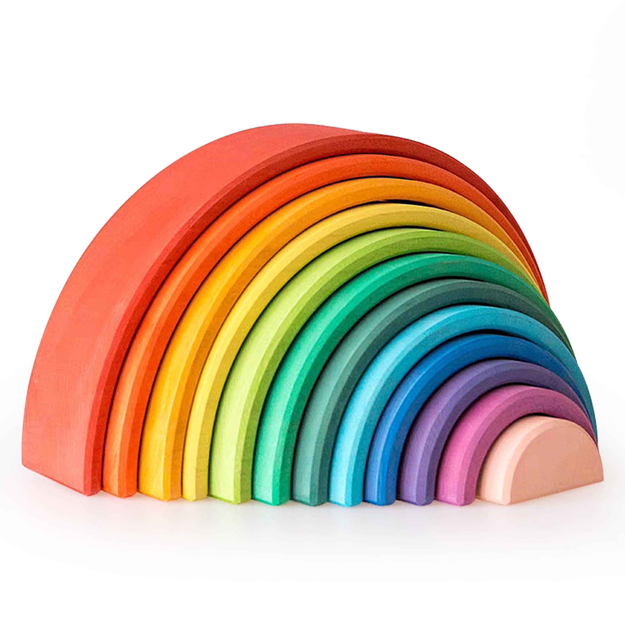 AVDAR 12Pcs Wooden Rainbow Stacker Toy, Extra Large Wooden Rainbow Stacking Toy, Montessori Nesting Puzzle for Kids Classic Large Rainbow Large