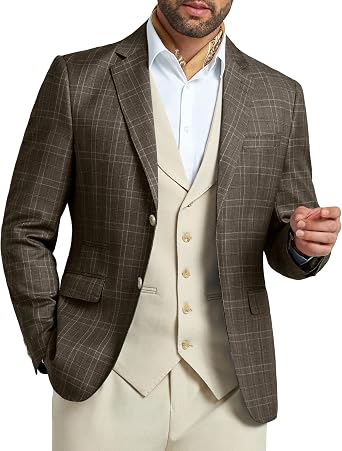 Mens Blazer Slim Fit Stripes Plaid Casual Sport Coats Two Buttons