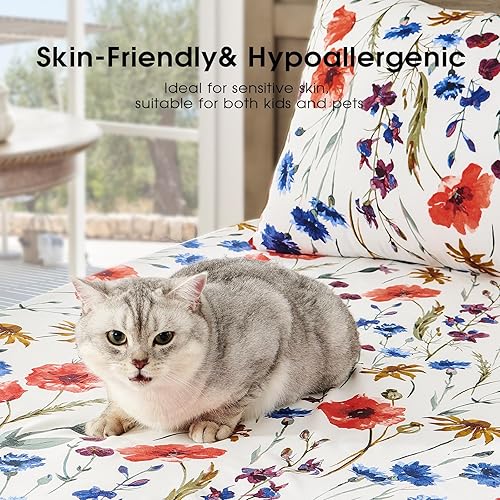 Miniatura 4 de FreshCulture Sábanas florales  Juego de sábanas ultrasuaves tamaño California King  Sábanas florales de microfibra cepillada  Bolsillos profundos