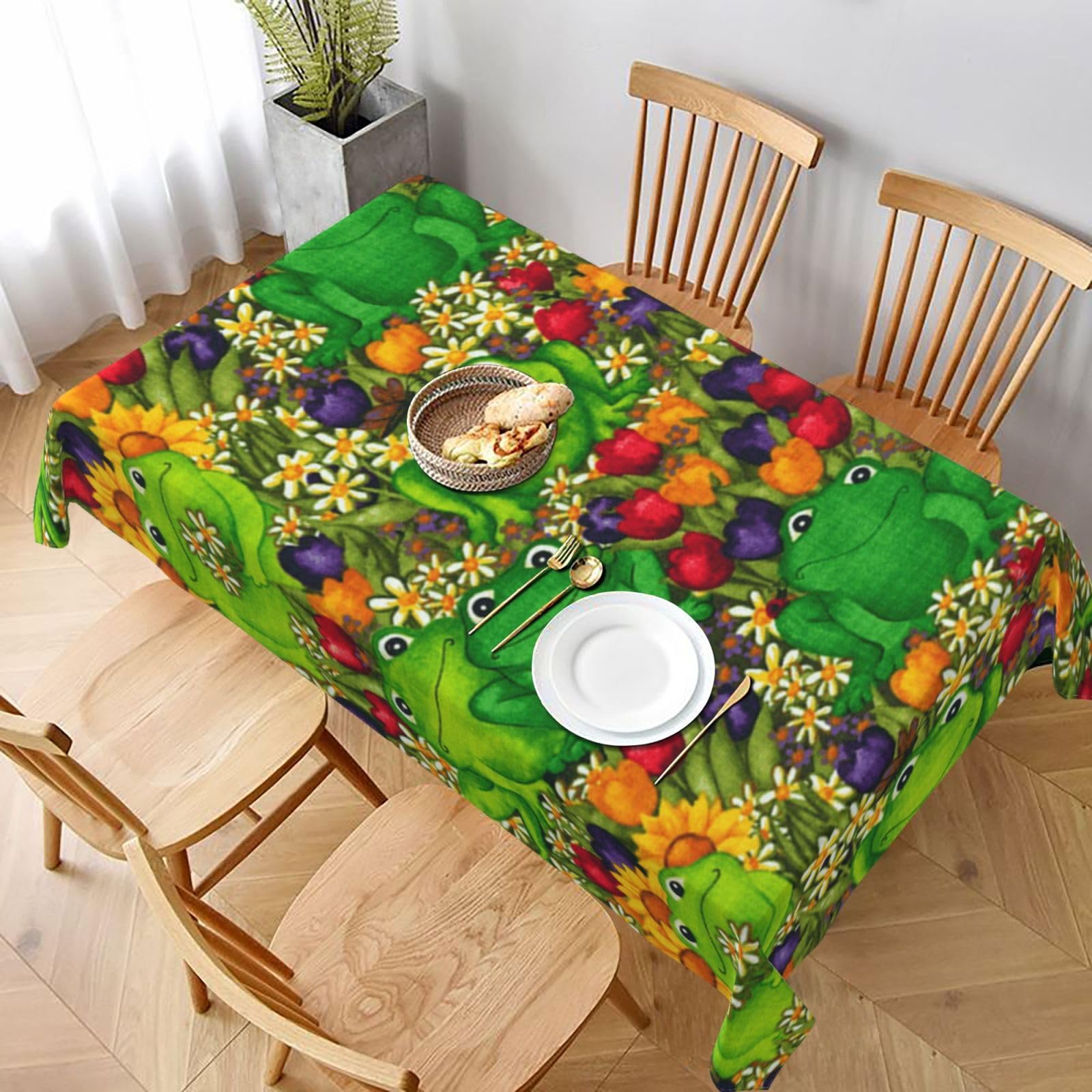 BNVSADC frog Printed Rectangle Tablecloth 228x152 CM, Water Resistant Polyester Table Cloth Decorative Fabric Table Covers for Kitchen Dining Table Parties Camping