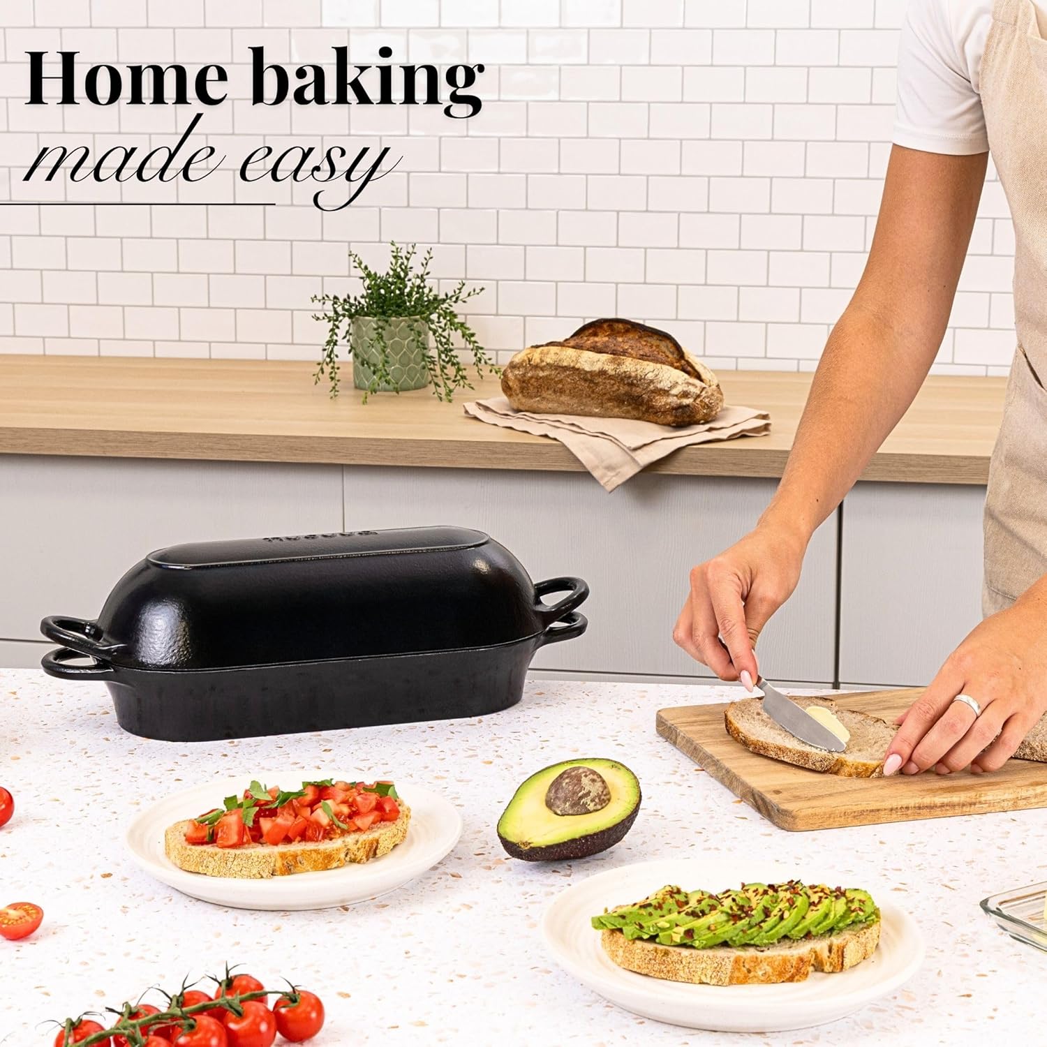 Enamelled Cast Iron Bread Loaf Pot – Dutch Oven For Sourdough Bread Baking – Oven Safe Non Stick Bread Pot – Rectangular, Black, 34cm x 16cm – by Nuovva - Image 8