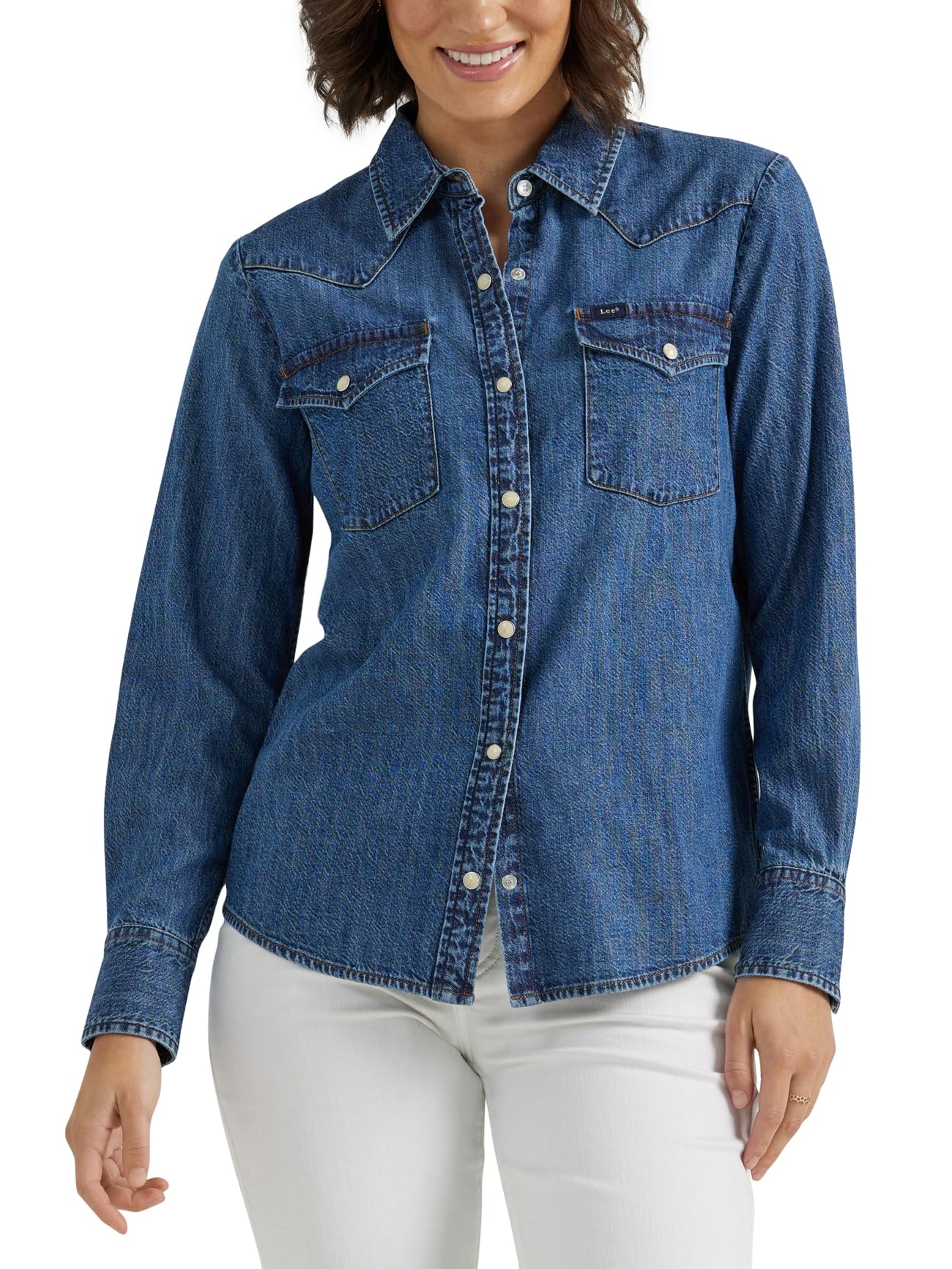 Lee Women's Understated Ground Legendary Slim Fit Western Snap Shirt, Medium