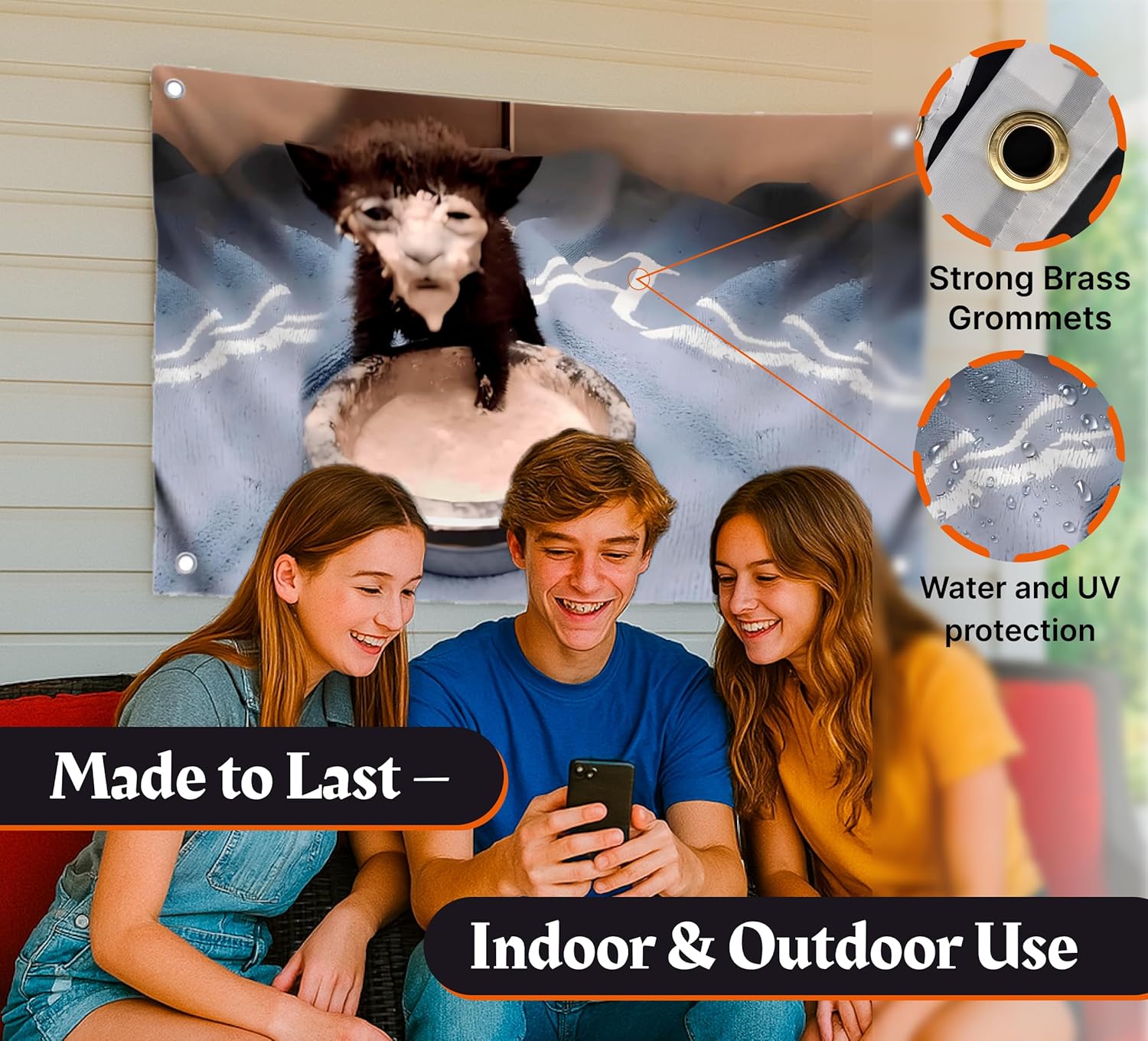 3x5 Ft Funny Smeared Kitten Tapestry Single Sided Flag with 4 Grommets - Funny Black Cat Meme Wall Decorations - Polyester Cool Ridiculous Cats Outdoor or Indoor Flag - Animals Tapestry For Classroom - Image 4