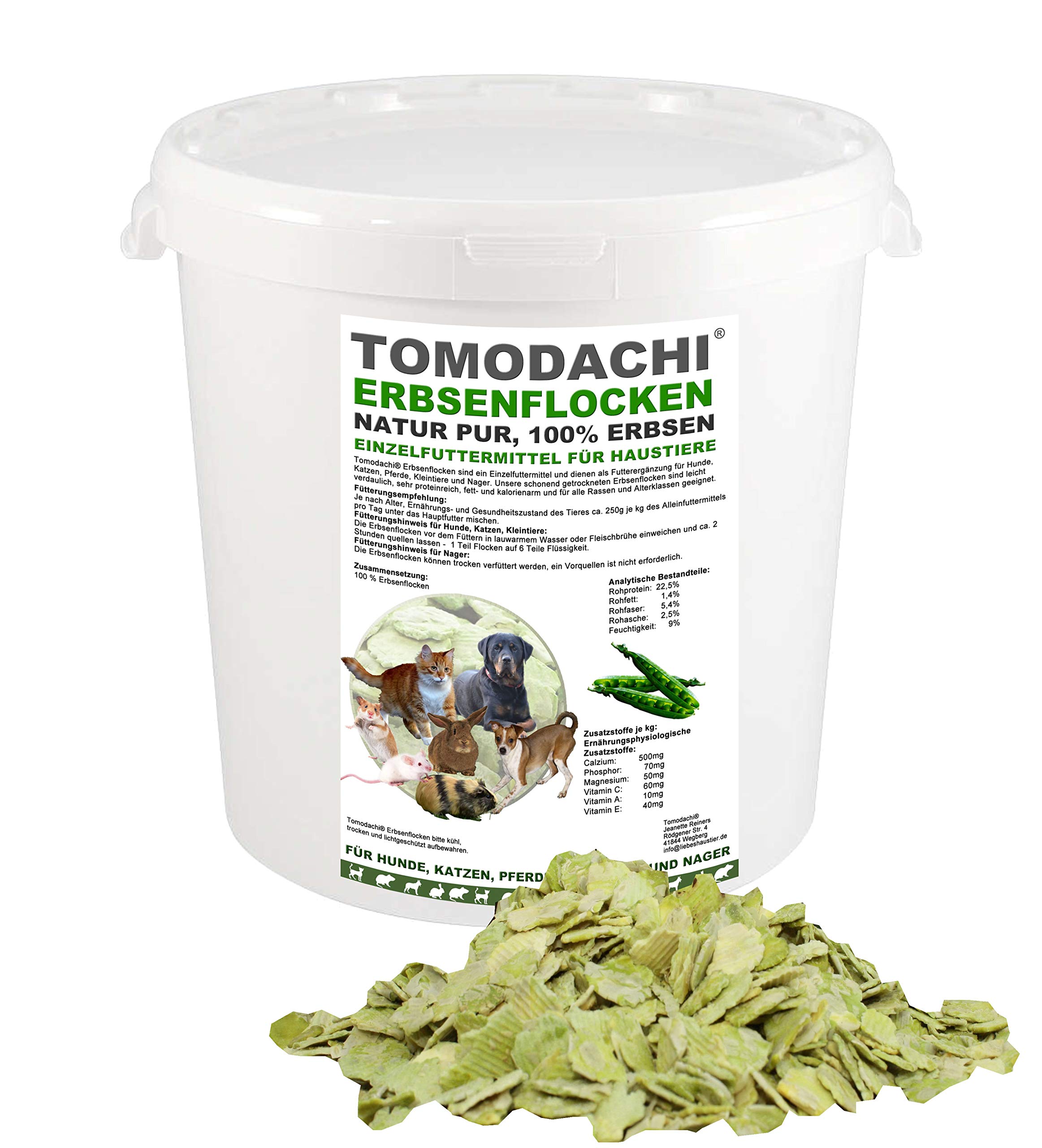 Tomodachi Erbsenflocken Für Hunde (3 Kg Eimer) – Natürliches BARF Ergänzungsfutter, Proteinreich & Kalorienarm – Fördert Verdauung & Immunsystem
