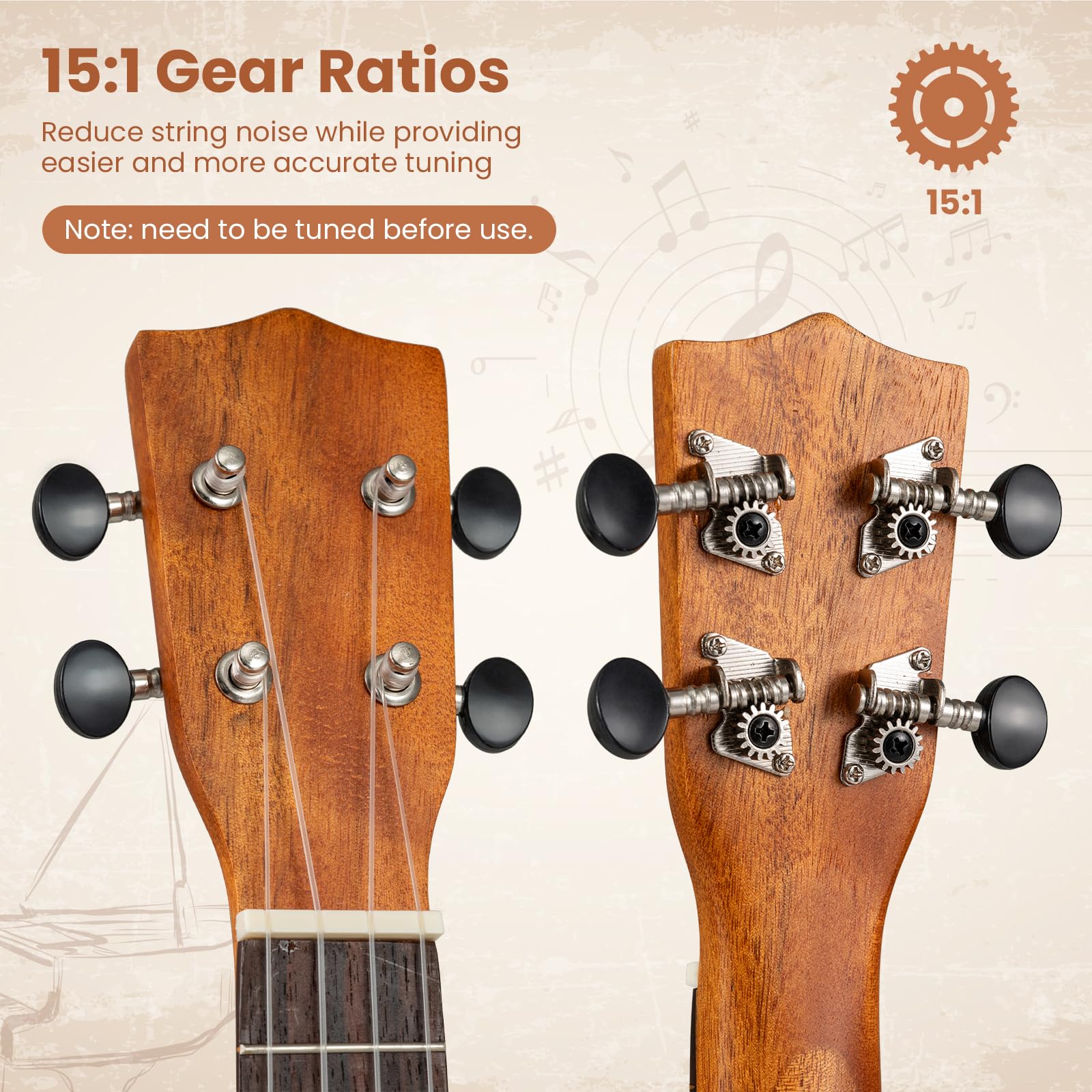 FANTASK 21 Zoll Holz Ukulele, 54 x 17,5 x 8 cm, Vintage Sopran Ukulele mit Tasche, Pick, Tuner, Gur & zusätzlichen Nylonsaiten, Kleine Gitarre Set, Gitarre Starter Kit für Kinder Erwachsene Anfänger