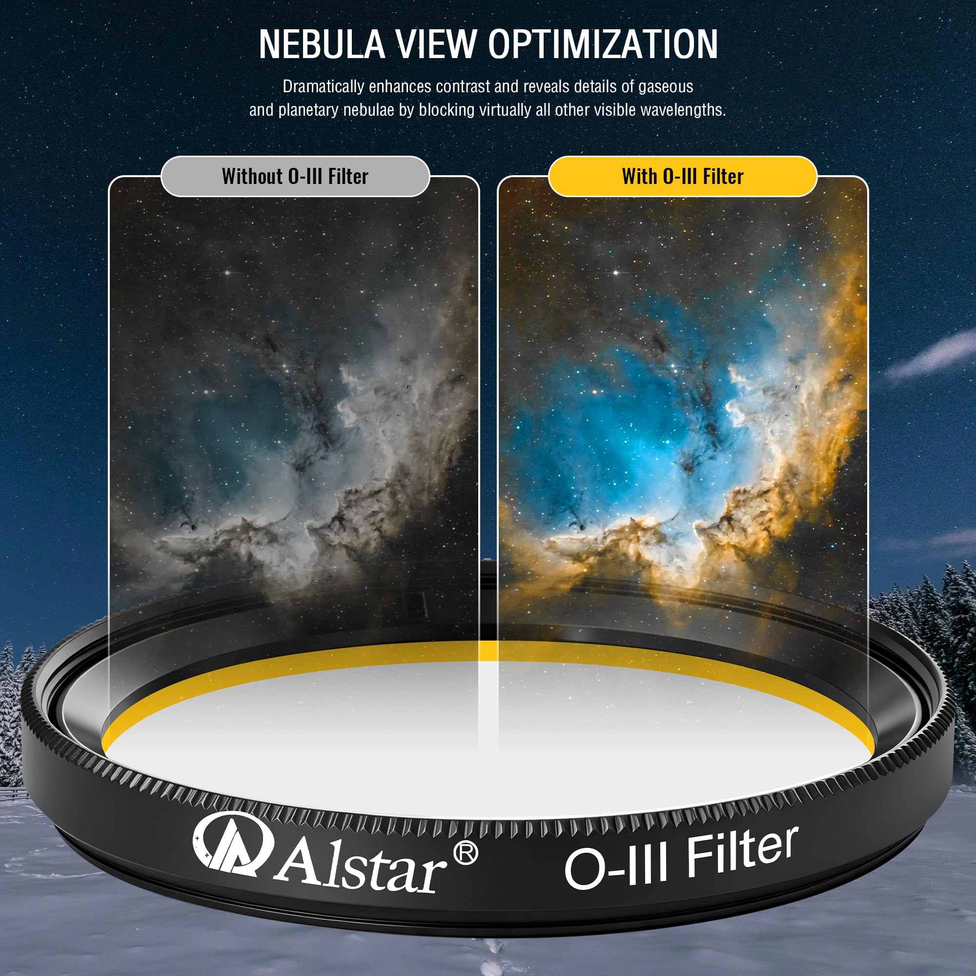 Alstar Filtre O-III à Bande étroite de 5,1 cm – Améliore Le Contraste dans Le Ciel Sombre – Observez Le Voile Transparent, l'anneau, l'haltère et la nébuleuse d'Orion, Parmi de Nombreux Autres Objets