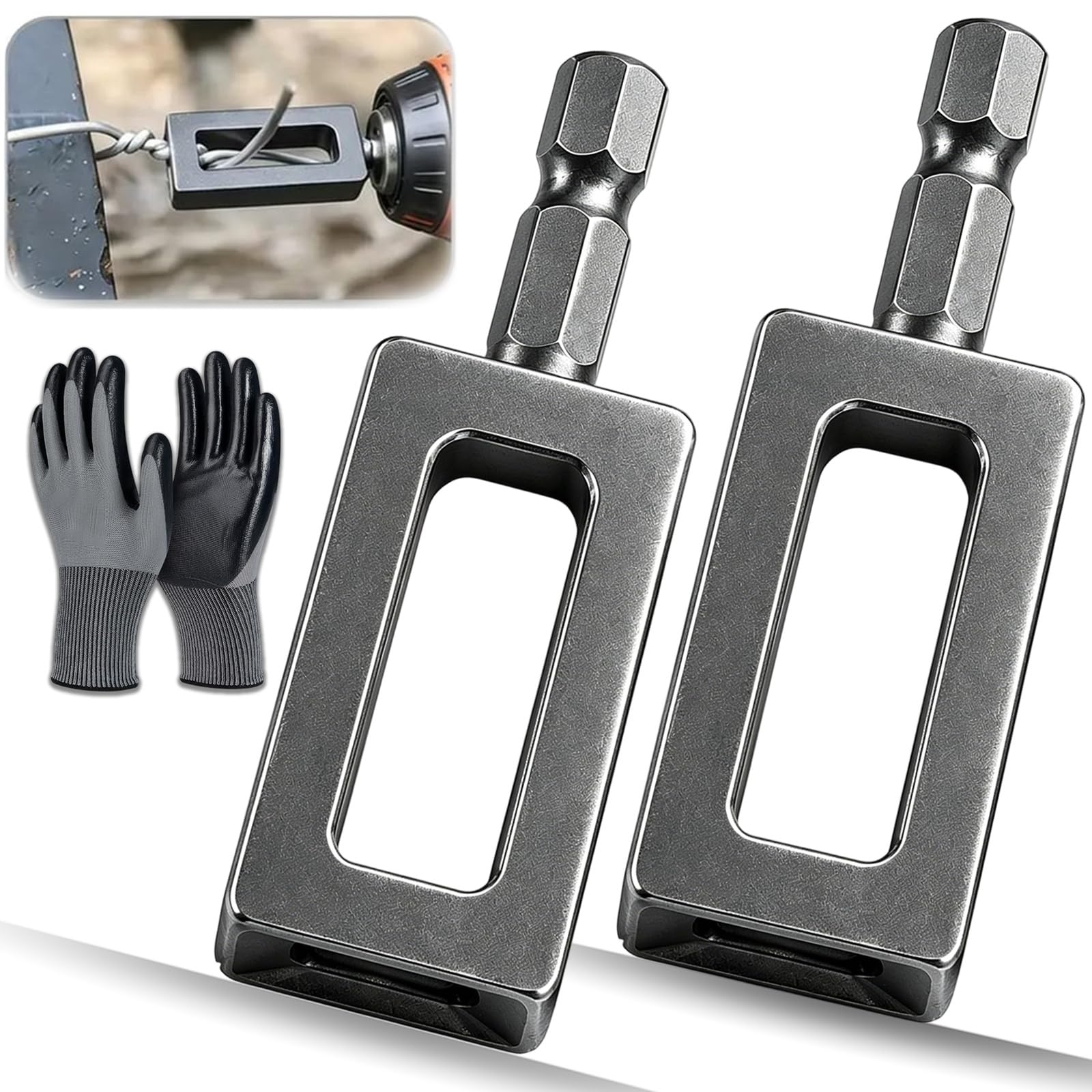 Llelemamo 2Pcs-C Professional Wire Twister Tool For Drill, Heavy Duty Electric Drill Wire Twisting Tool With 1/4" Hex Shank, Steel Wire Twisting Tool For Fencing, Rebar Tying, And Construction, Alloy Steel (2Pcs-C)