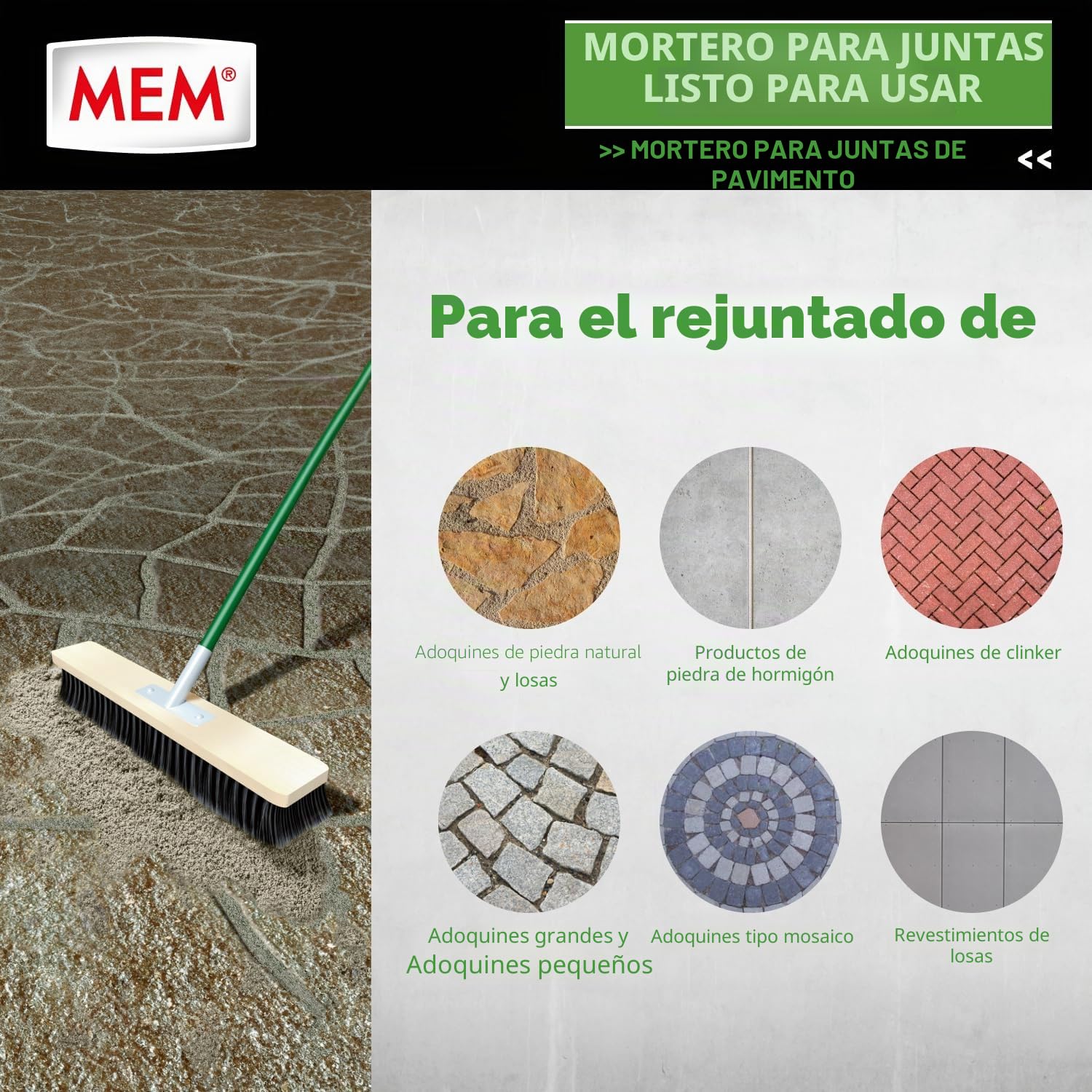 MEM Mortero de lechada listo para usar, resistente a la intemperie, antimalas hierbas, color gris piedra, 12,5 kg