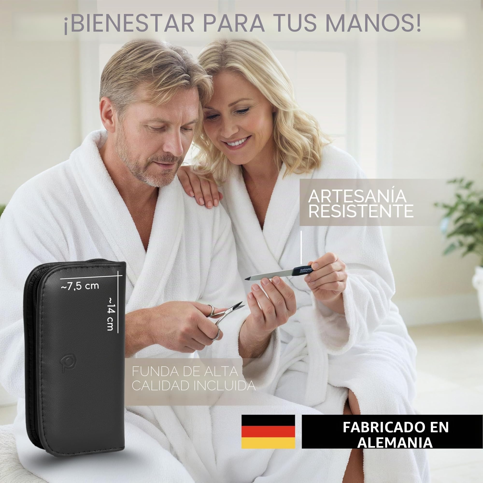 marQus - Estuche manicura hombre y mujer con 6 piezas de acero niquelado en acabado pulido brillante, fabricado en Alemania - Set ideal para viaje