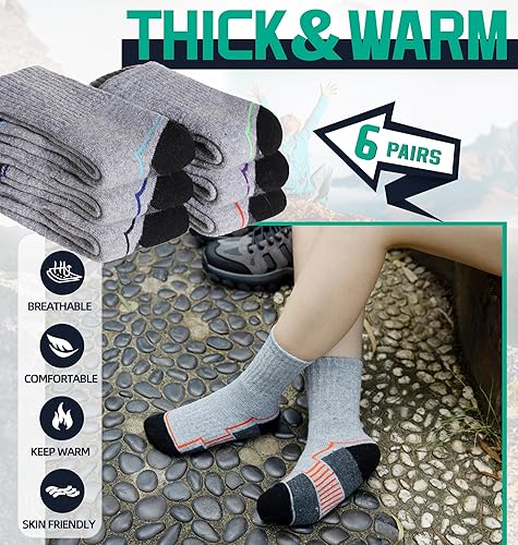 Miniatura 2 de Calcetines de senderismo para niños y niñas, calcetines cálidos de lana merina, calcetines acolchados absorbentes
