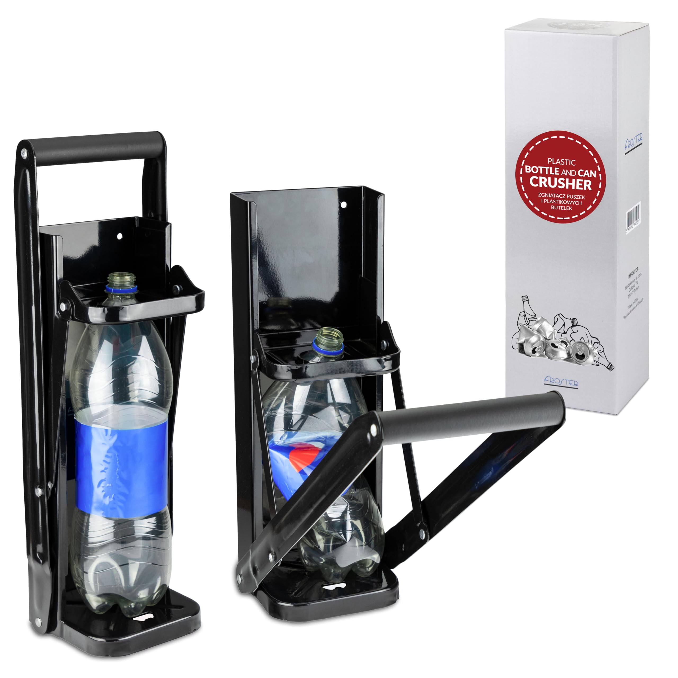 Froster Aplastador de Latas y Botellas, Prensa Grande para Aplastar Botellas de Plástico 0,5-2 l, Latas de Aluminio, y Envases de Cartón