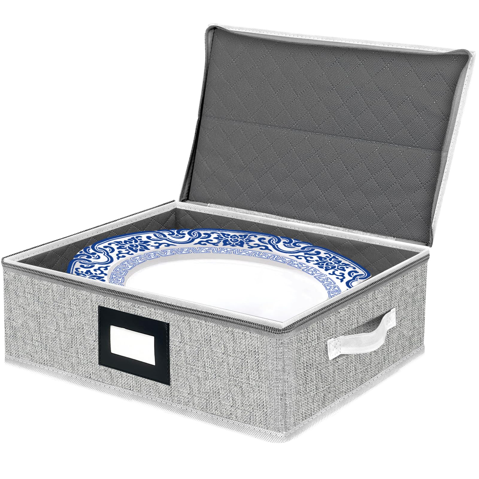 homyfort Platter Storage Case Box, China Storage Containers Hard Shell, 5 Felt Dividers Included, Structured Top and Stackable Platter Storage Containers (Grey)
