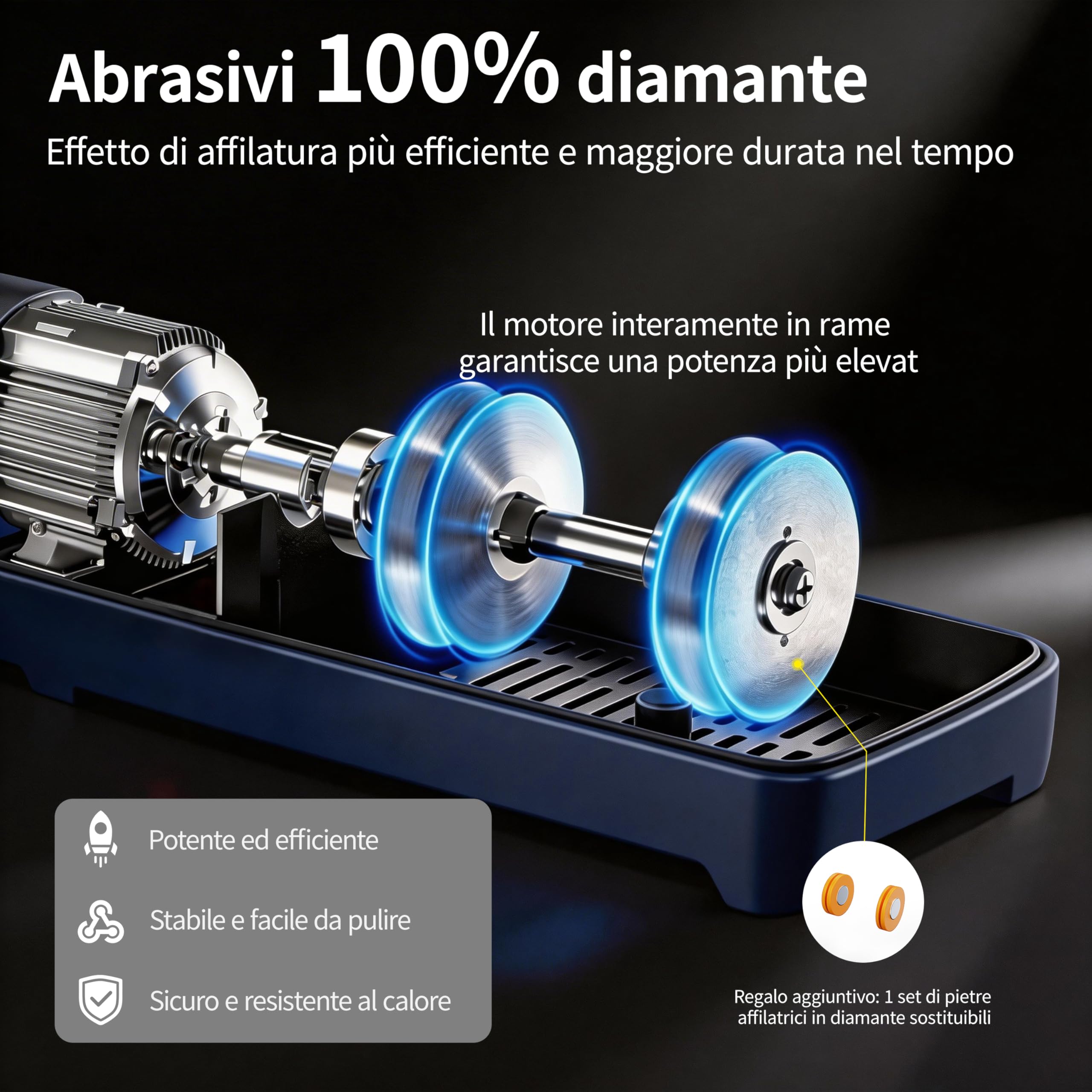 Affilacoltelli elettrico 5 in 1, rivestimento in diamante, Motore Silenzioso, Affilacoltelli da Cucina con Base Antiscivolo, Utensili da Cucina Sicuri e Facili da Usare (JU1)