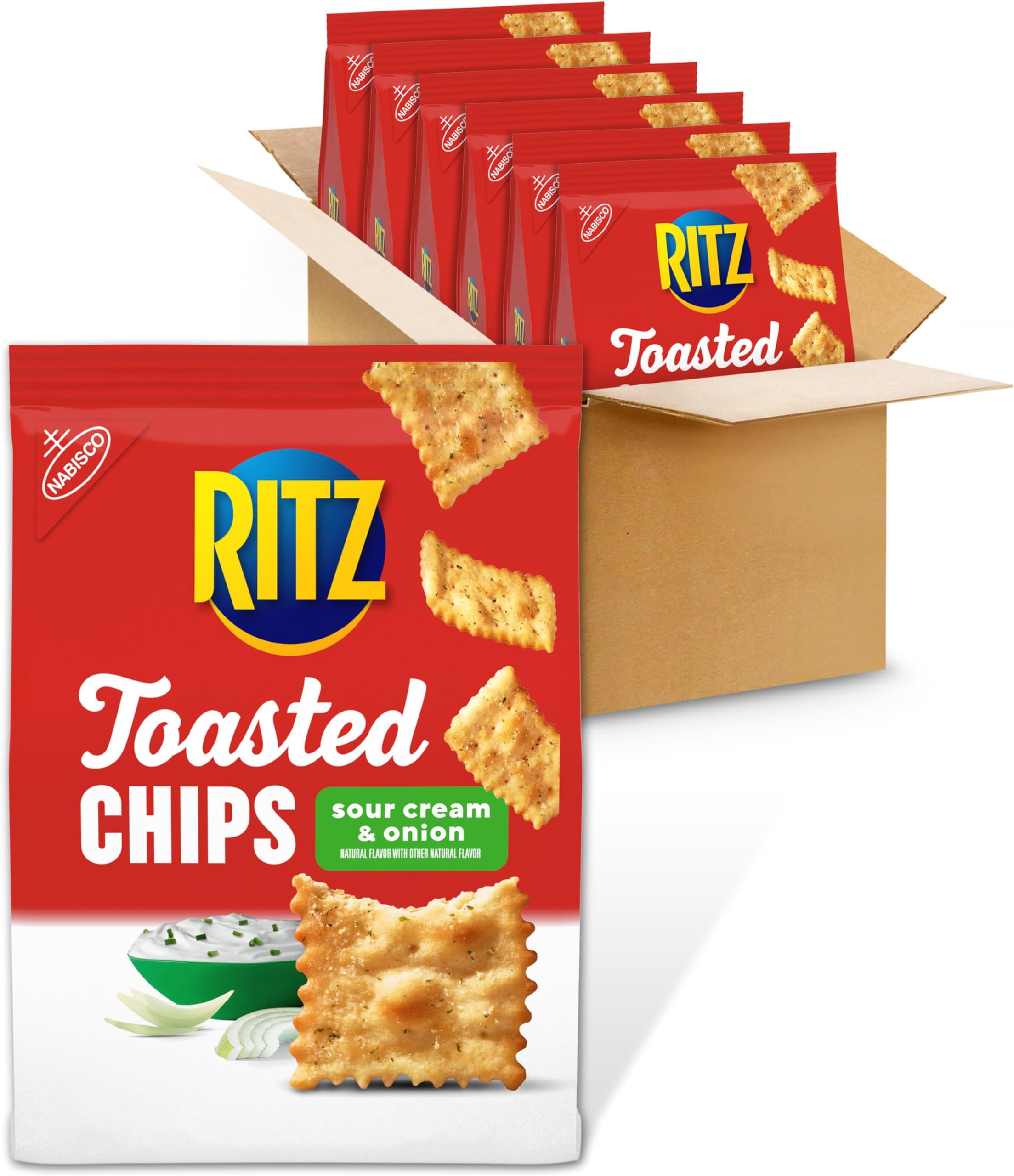 RITZ Toasted Chips Sour Cream and Onion Crackers, Party Snacks, Bulk Snacks, 6 - 8.1 oz Bags