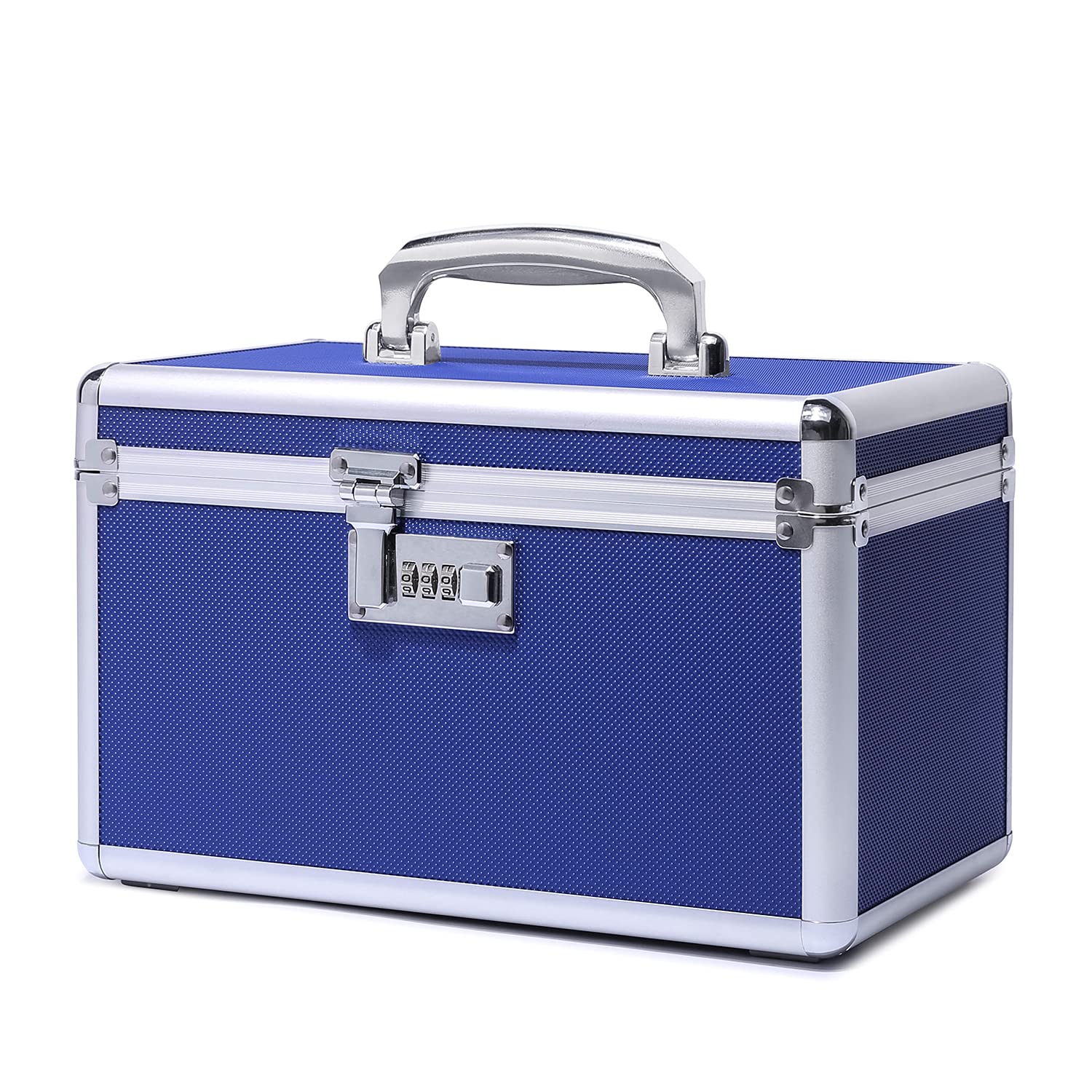 Caja médica segura para niños, 31,0 x 18,3 x 19,3 cm, caja medicamentosa con cerradura combinada, caja de medicamentos, botiquín médico incluido en pequeño pastillero (azul/medio)