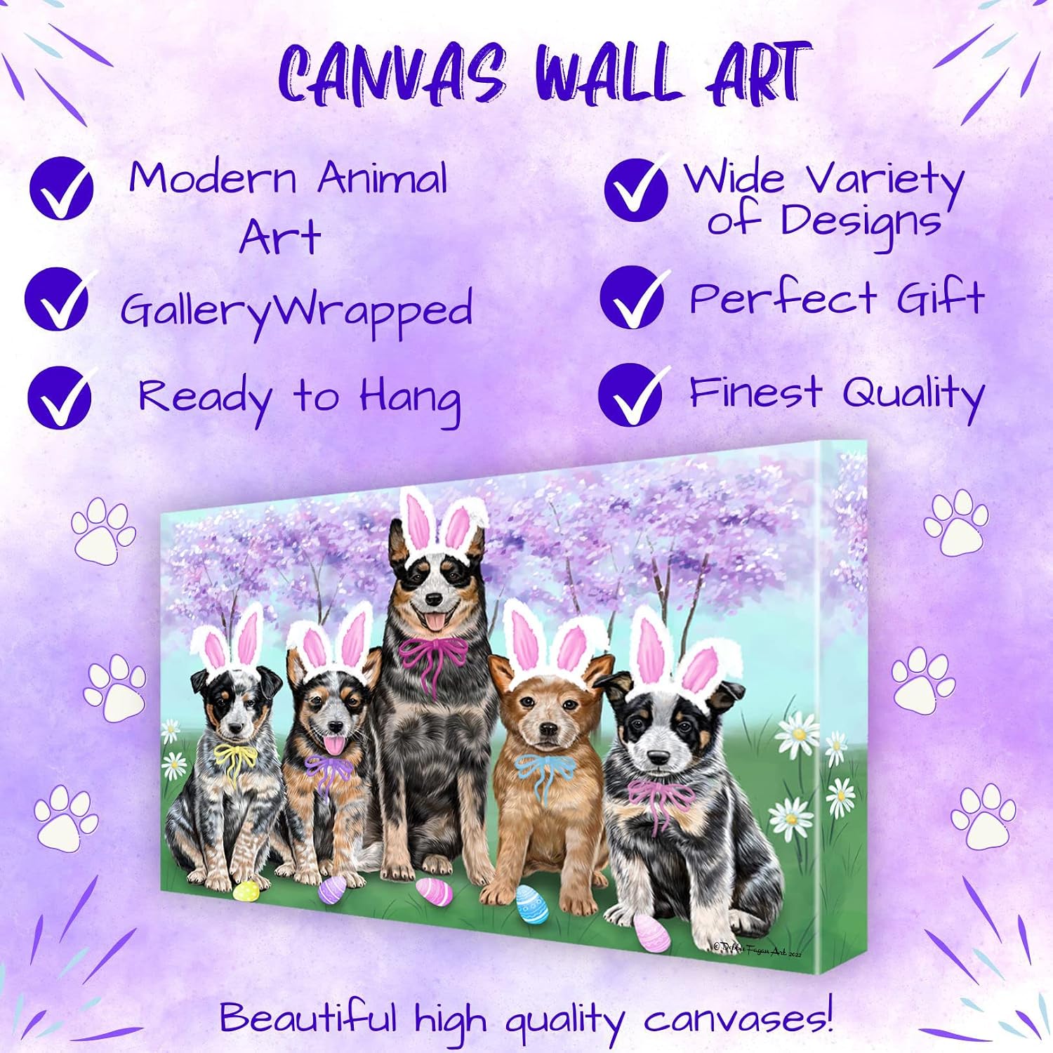 Doggie of the Day Easter Family with Australian Cattle Dogs Canvas Wall Art - Premium Quality Ready to Hang Room Decor - Flat Rolled 16" x 20"