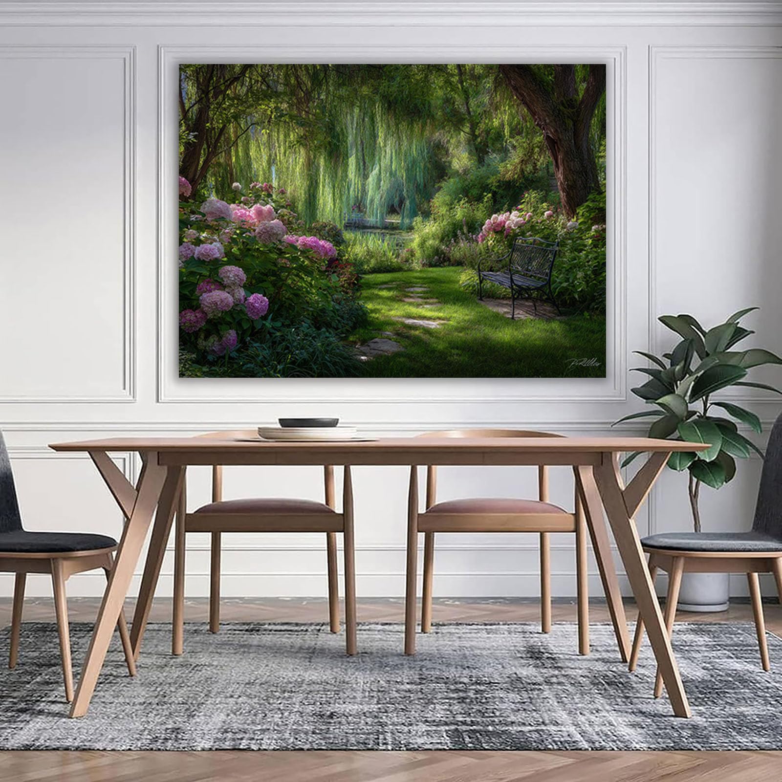 ZAMAEIU Semplice arte botanica Stampe su Canvas Sentiero da giardino per Camera da Letto Agriturismo Soggiorno Bagno(verde)-30x50cm Incorniciato