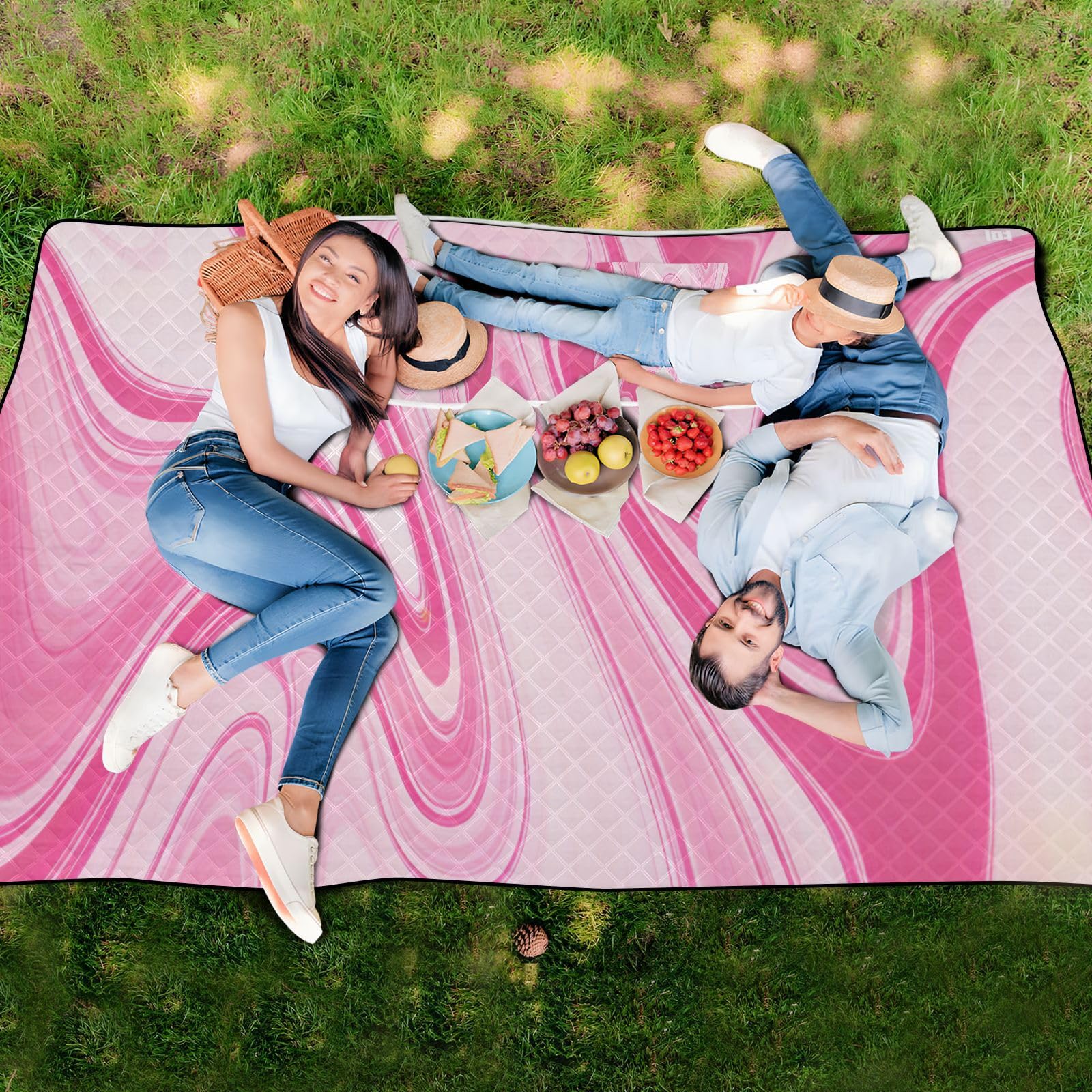 Akcesoria plażowe odporna na piasek trawa zewnętrzna mata kempingowa 202 cm x 385 cm na ziemię koc koncertowy, brzoskwiniowe fale