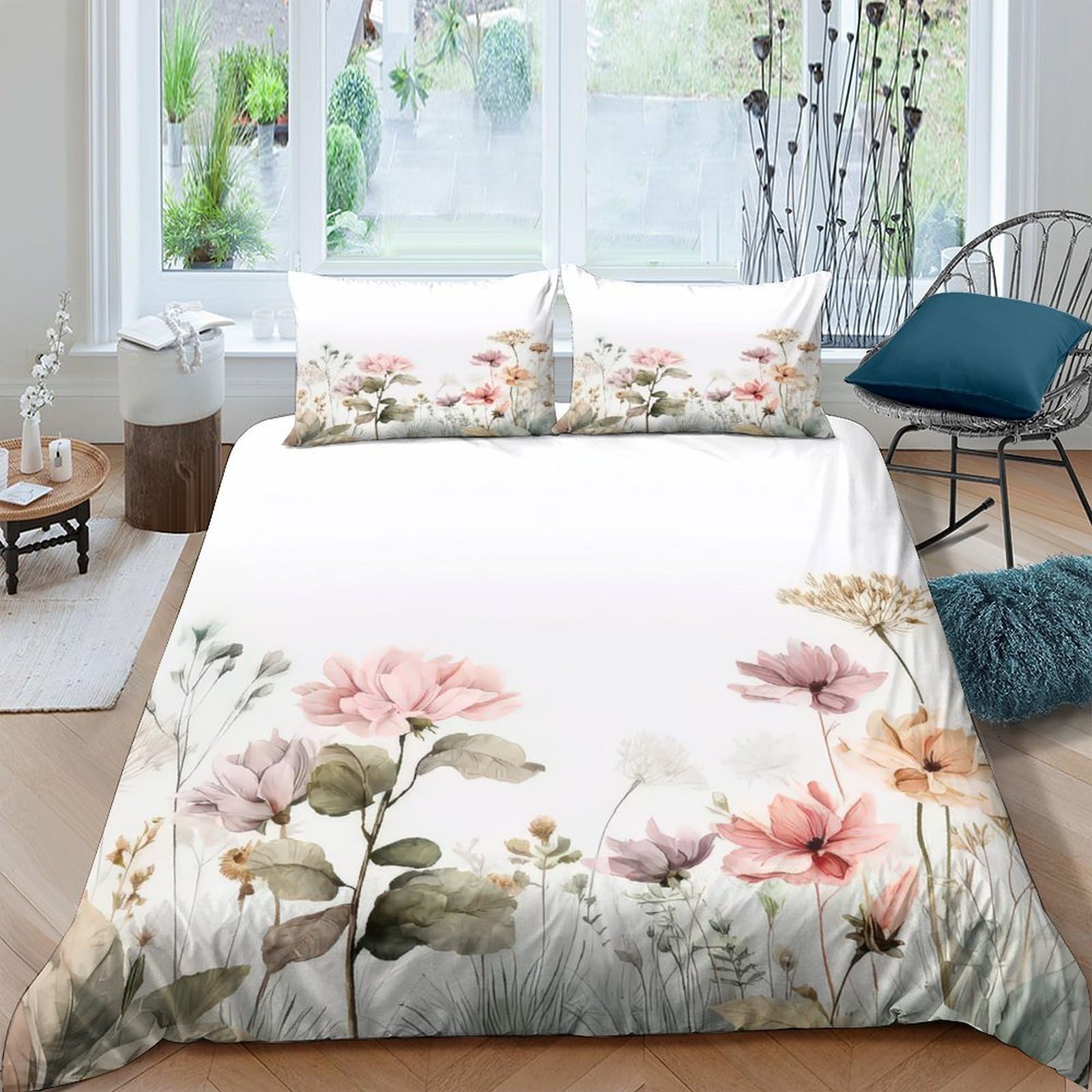 Ctjqhvkz Style-2 3D Printed Watercolor Floral Fitted Sheet Microfiber Soft Pastel Meadow Mattress Cover Breathable For Bedroom Guest Room Single（135X200cm）