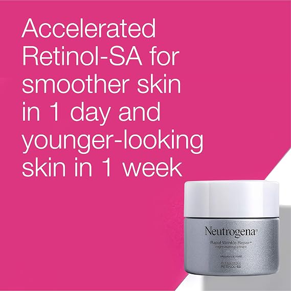 Neutrogena Anti-Aging Rapid Wrinkle Repair Retinol Regenerating Cream, 0.5 Oz Mini, Neutrogena Anti-Aging Rapid Wrinkle Repair Retinol Pro+ 0.5% Power Serum, Travel Size 1 Fl. Oz