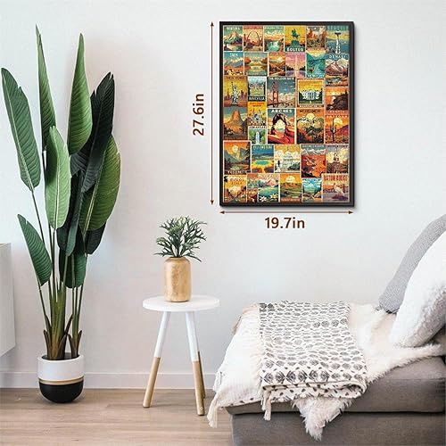Miniatura 3 de Rompecabezas de viaje vintage de Estados Unidos para adultos, 1000 piezas, rompecabezas de collage de paisaje americano que incluye 35 carteles de
