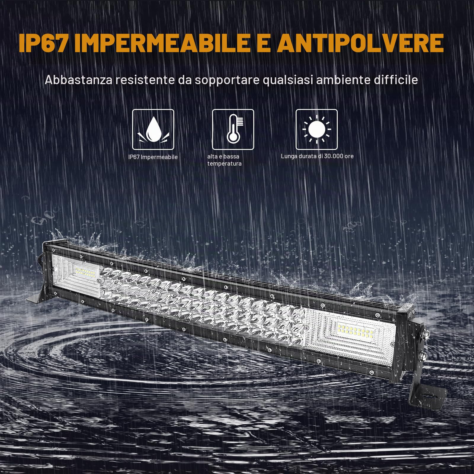 AUXTINGS Curvo Barra luminosa a LED da 56 cm con cablaggio del telecomando, fascio di inondazione spot a tripla fila barre led fuoristrada, luce di lavoro stroboscopica luci di guida impermeabile