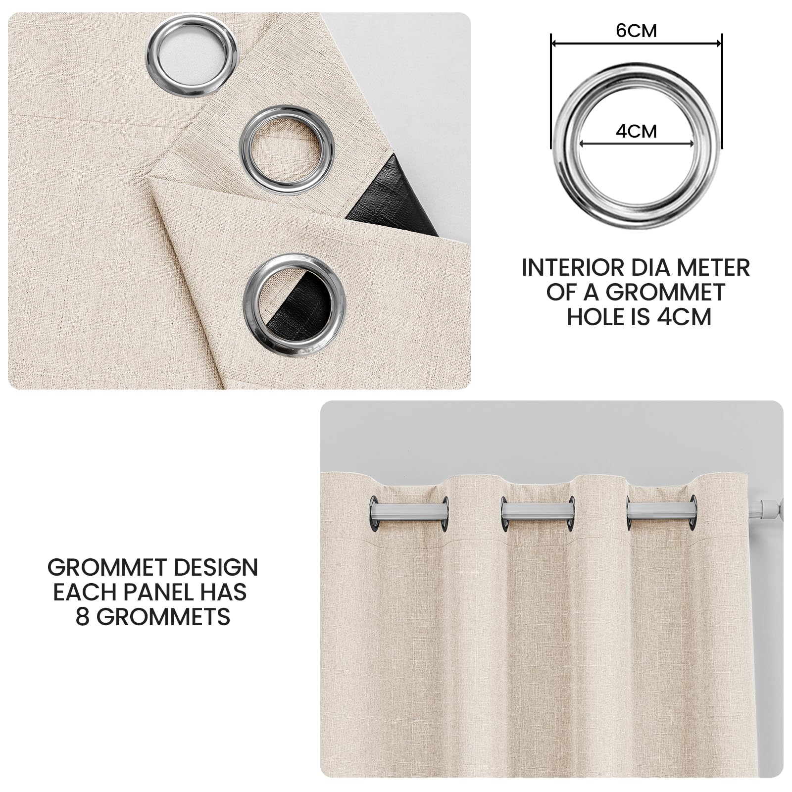 Ystyle Tende Oscuranti 100% Effetto Lino 2 Pezzi, 140x300cm, Tenda Oscurante da Interno con Occhielli, Tende per Interni Moderne per Camera da Letto e Soggiorno, Beige