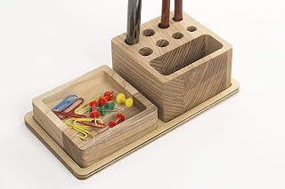 Oak desk organizer set - Mini desk organizer - Personalized organizer - Wooden table organizer - Wooden pen holder - Office desk organizer