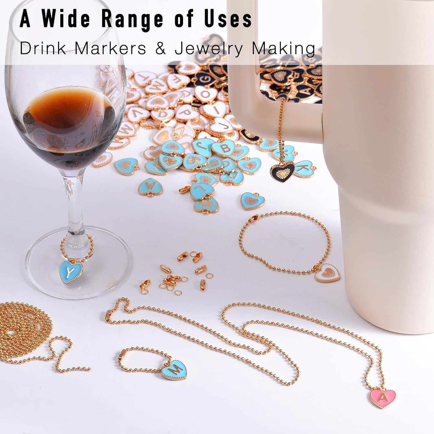 52Pcs Heart Letter Charms for Jewelry Making, Initial Alphabet Charms for Bracelet Becklace Earrings, Stanley Cup Wine Glass Drink Markers - Image 5