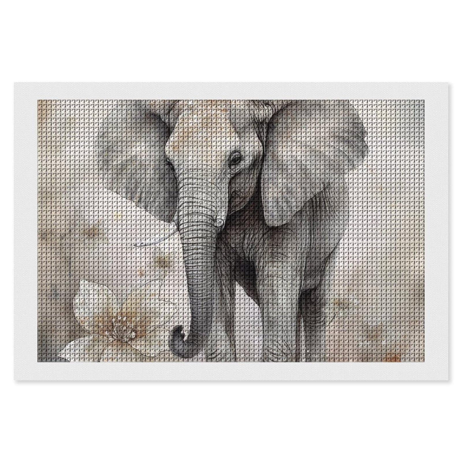 Animals Cute Elephant Diamond Art Kits for Adults, DIY 5D Diamonds Painting Kits for Beginner, Round Full Drill Diamond Dots Painting, 8"x12" Diamonds Pictures Gem Art and Crafts Wall Decor
